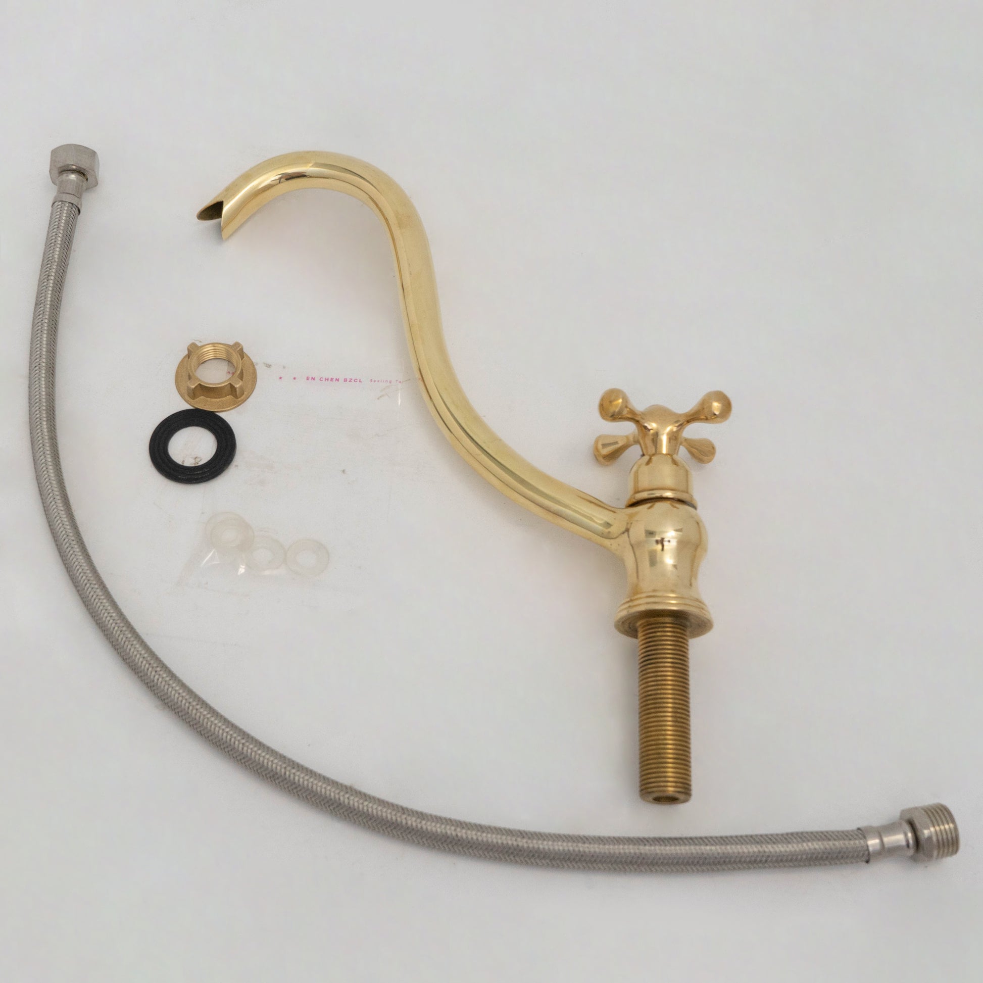 Solid Brass Cold Water Tap, Unlacquered Brass Faucet With Traditional Cross Handles