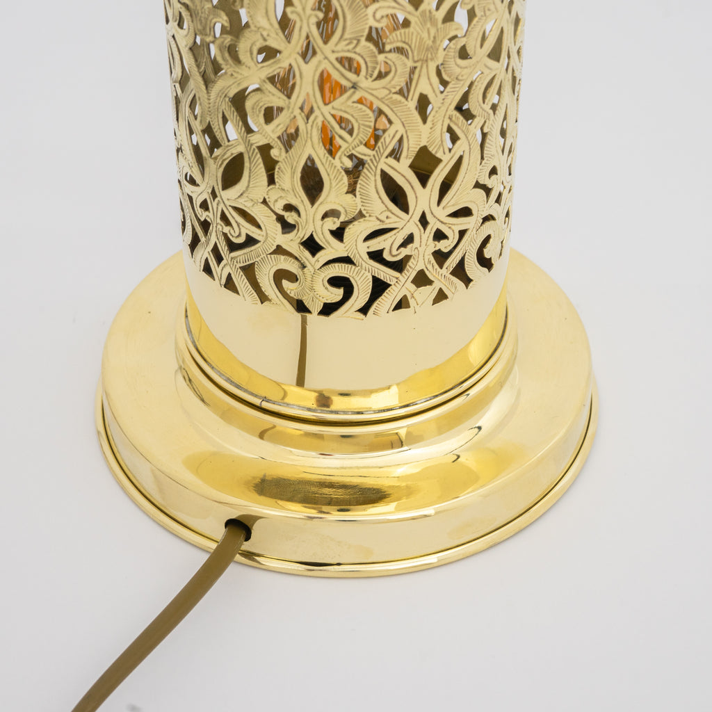 Unlacquered Brass Table Light, Pierced Bedside Lamp, Brass Cylinder Base Lamp