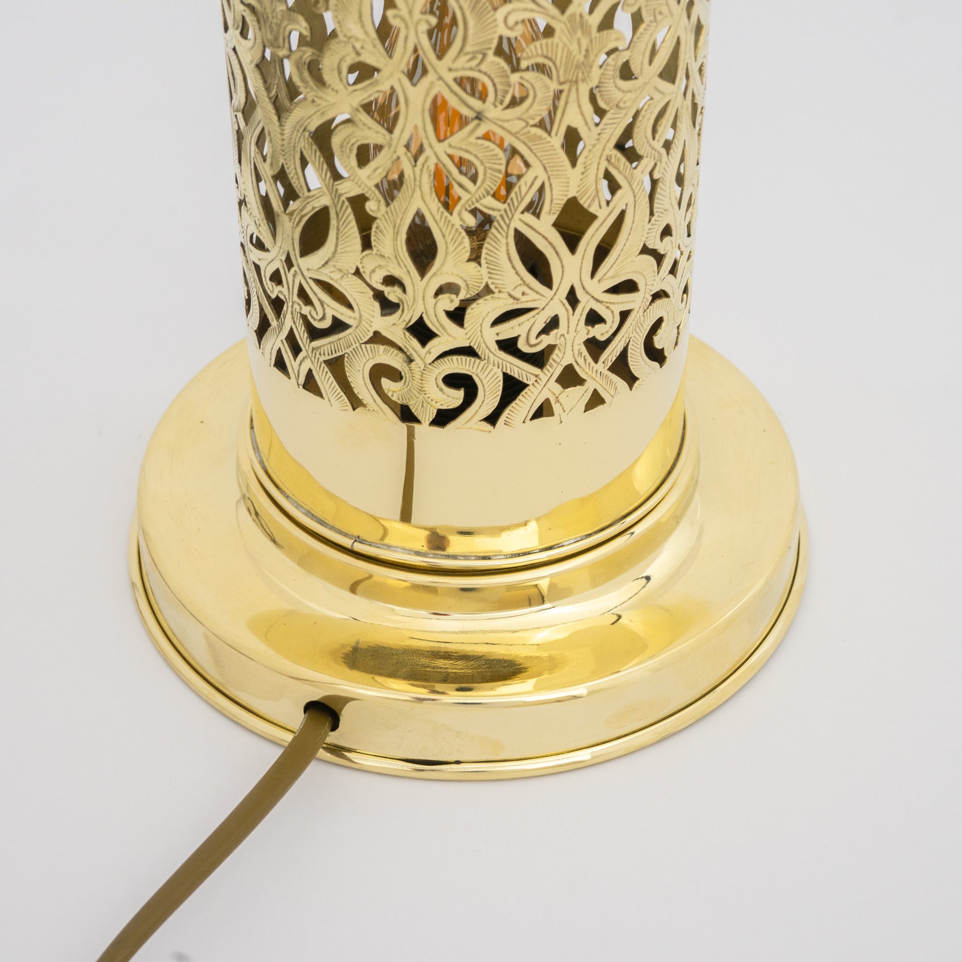 Unlacquered Brass Table Light, Pierced Bedside Lamp, Brass Cylinder Base Lamp