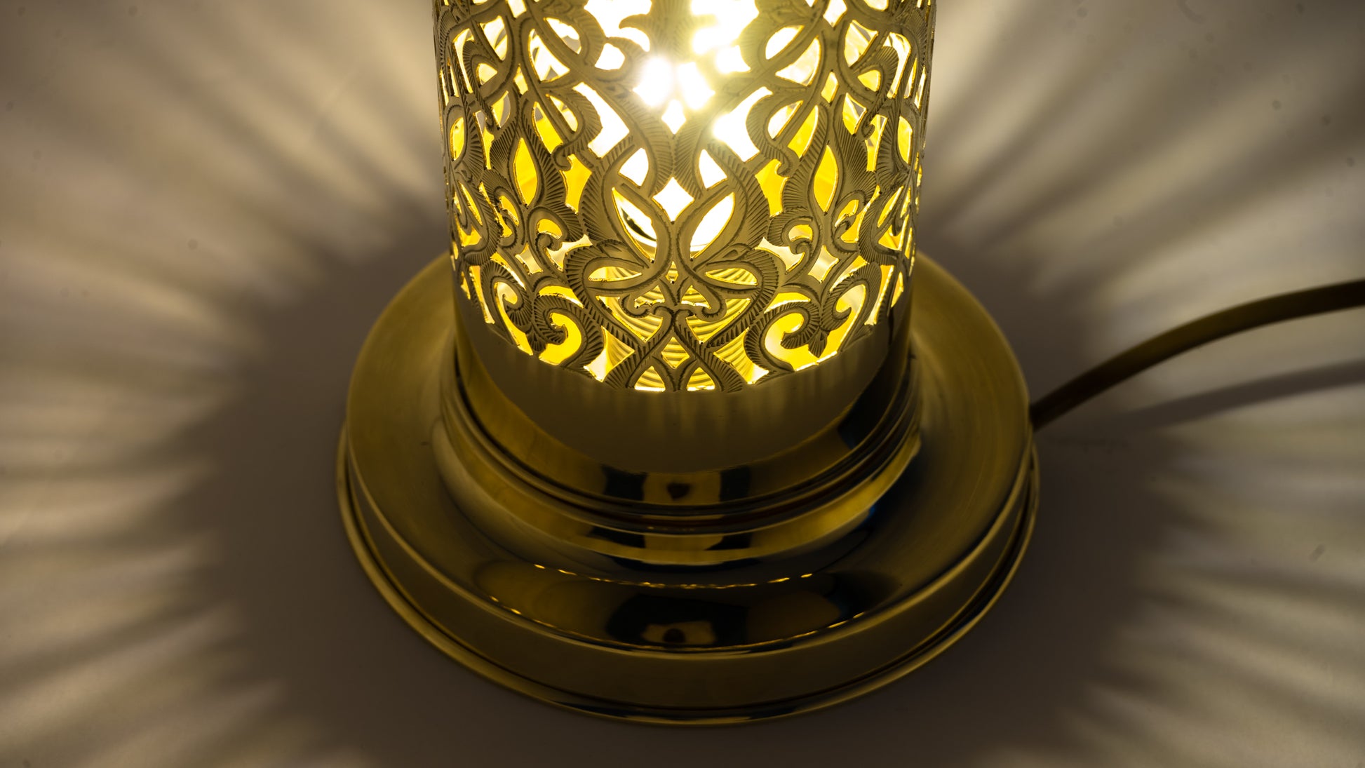 Unlacquered Brass Table Light, Pierced Bedside Lamp, Brass Cylinder Base Lamp