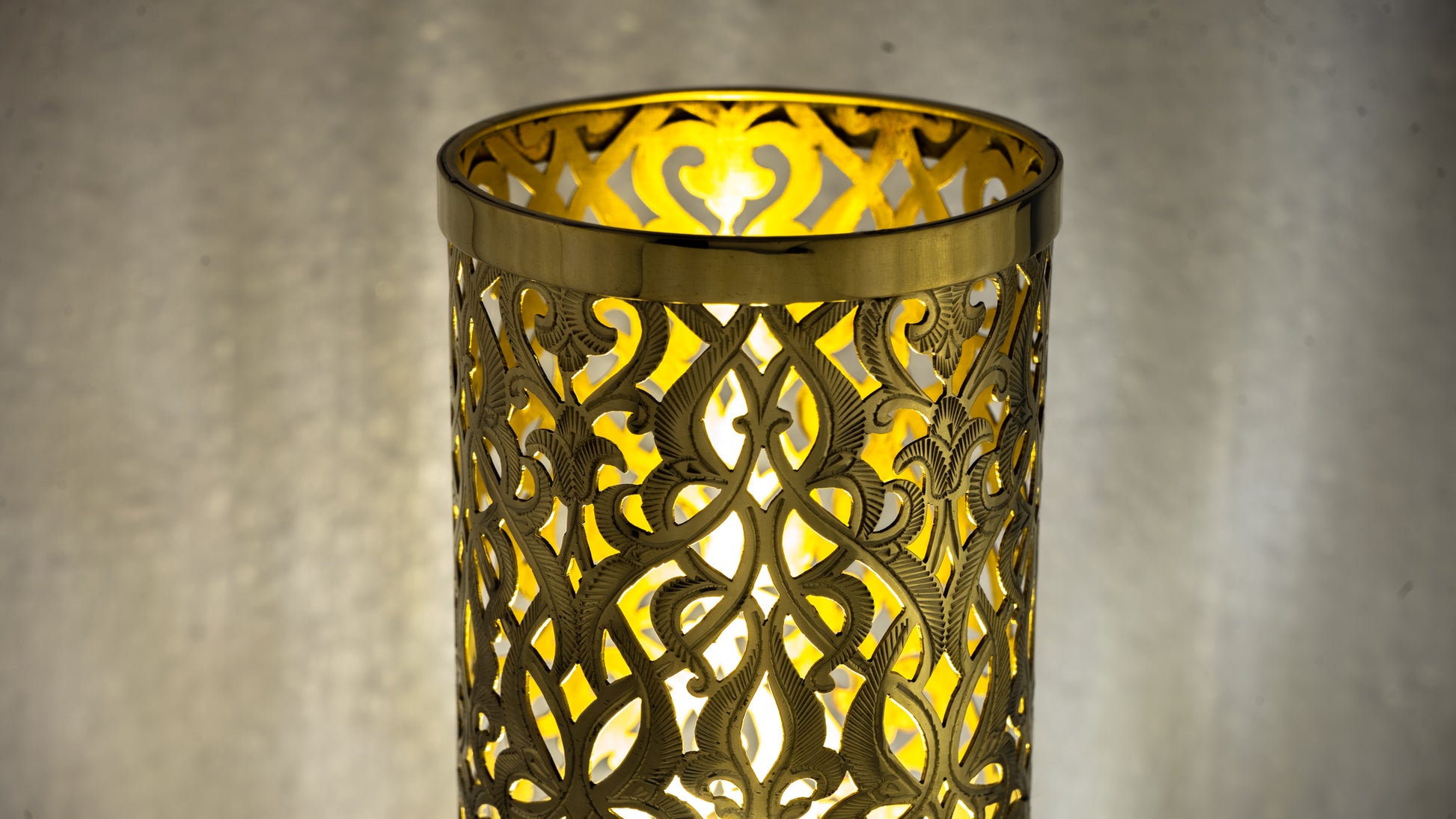 Unlacquered Brass Table Light, Pierced Bedside Lamp, Brass Cylinder Base Lamp
