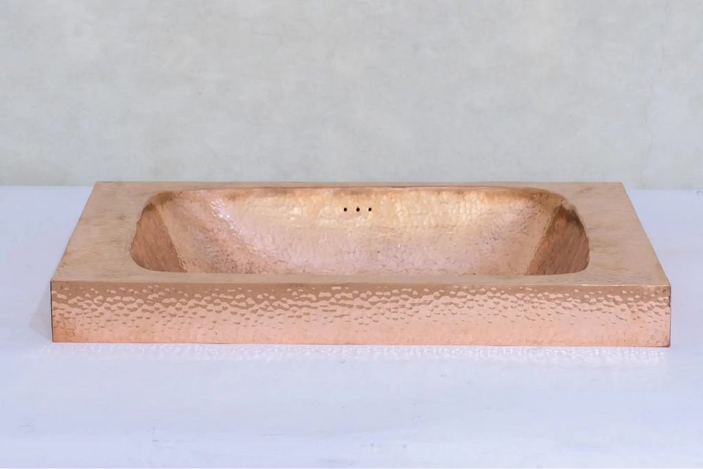 Customizable Raised Profile Bathroom Copper Sink, Hammered Copper Rectangular Sink, Vanity Sink Copper