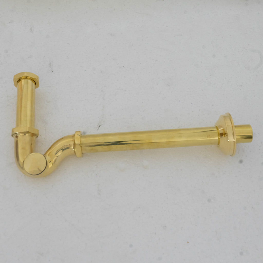 Solid Unlacquered Brass P-trap and Sink Stopper, Push Up Button, Pop Up Drain, Brass Water Trap