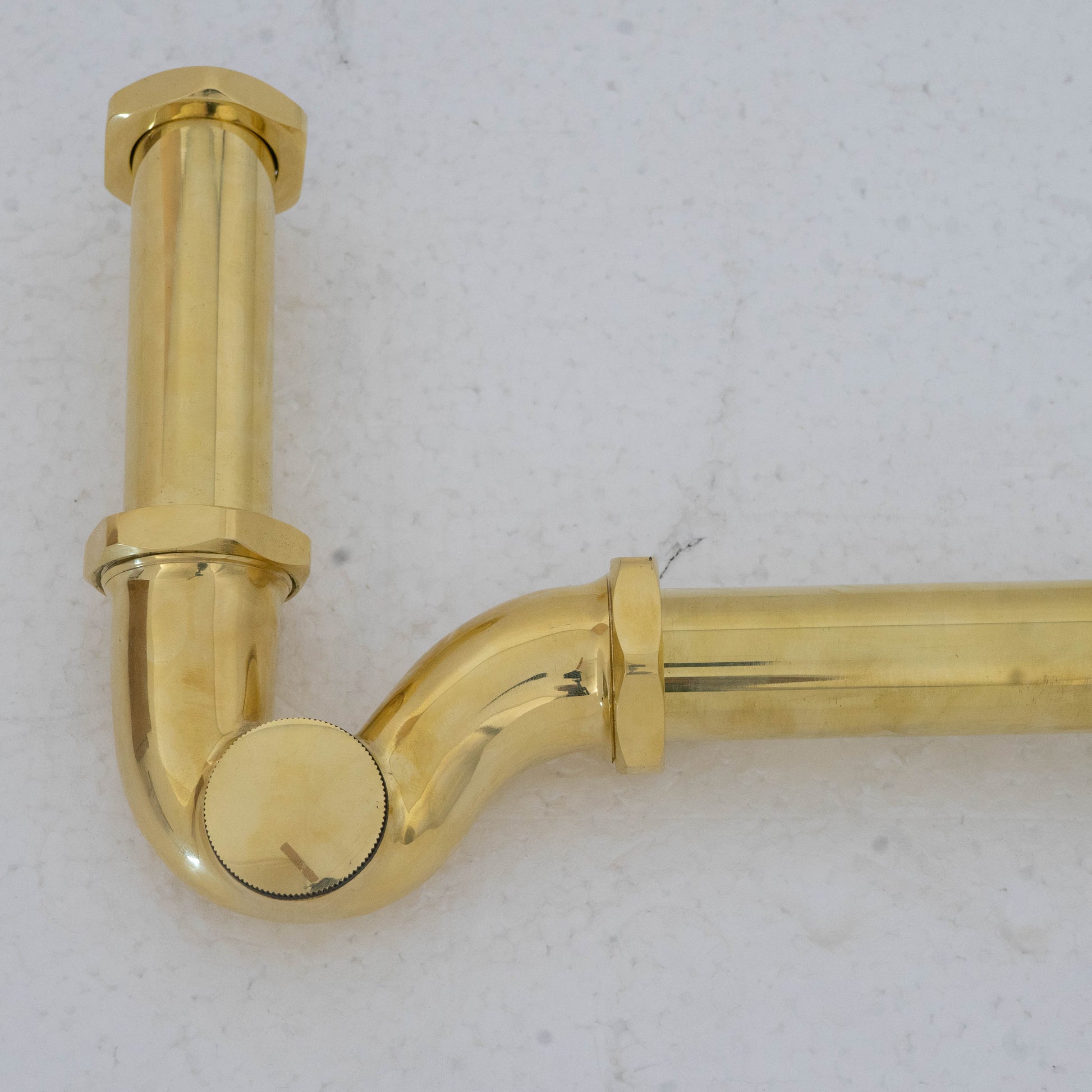 Solid Unlacquered Brass P-trap and Sink Stopper, Push Up Button, Pop Up Drain, Brass Water Trap