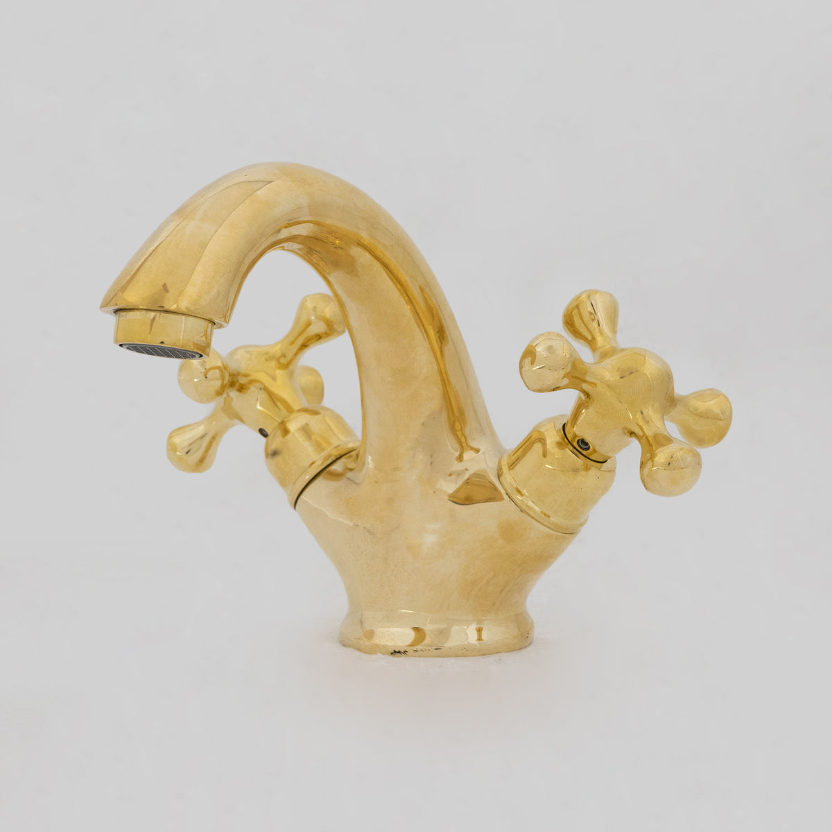 Single-Hole Unlacquered Brass Bathroom Sink Vanity Faucet with Double Simple Cross Handles