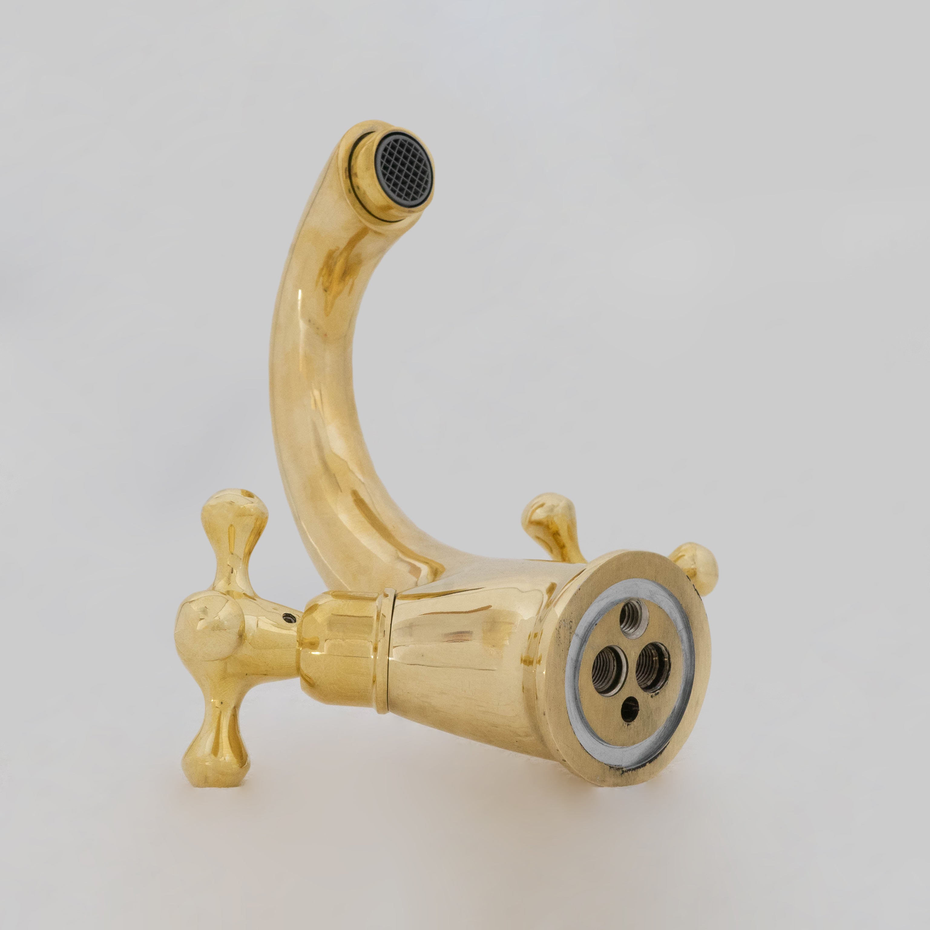 Single-Hole Unlacquered Brass Bathroom Sink Vanity Faucet with Double Simple Cross Handles