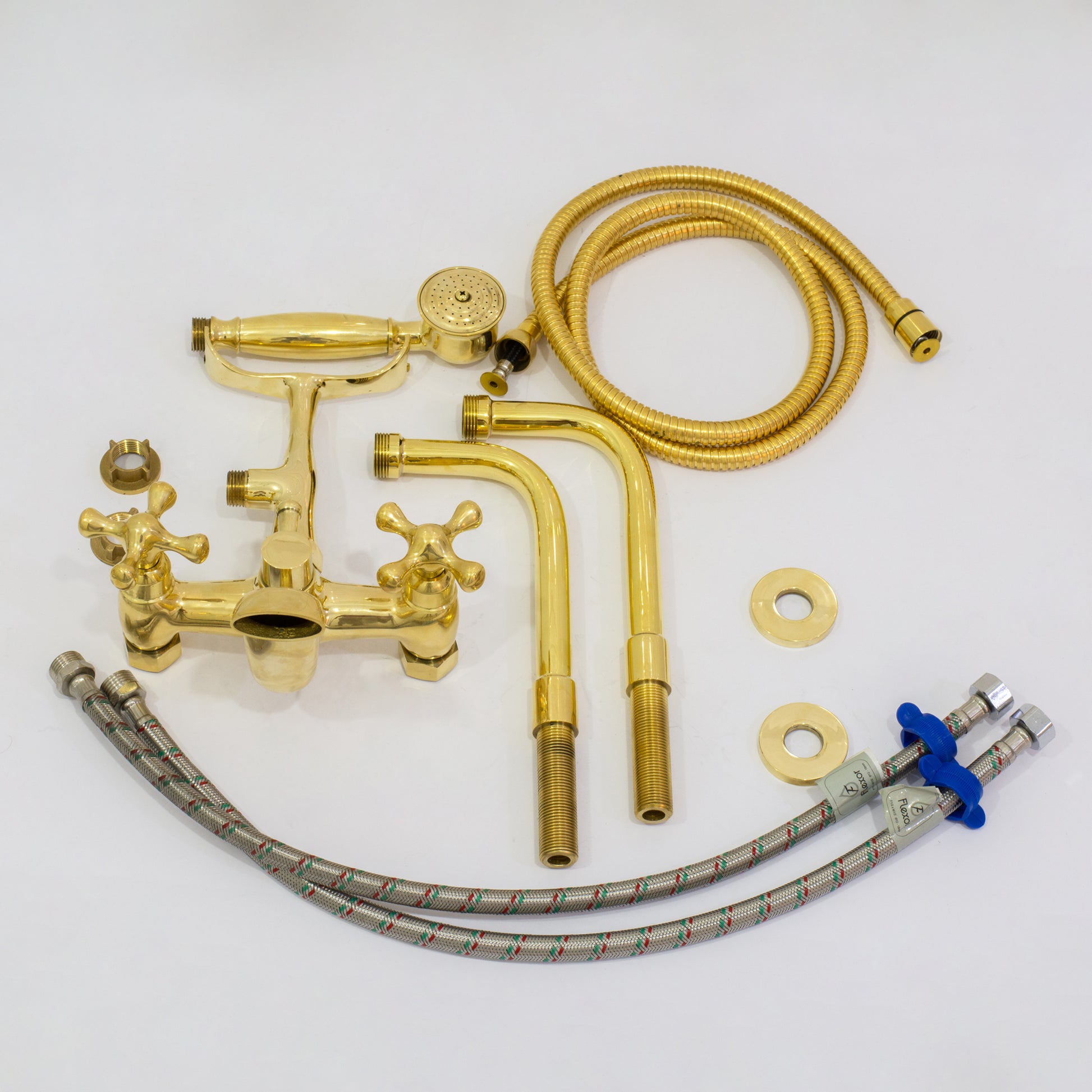 Brass Telephone Tub Filler With Handheld Shower, Deck Mount Tub Filler Handshower, Brass Tub Faucet, 3-Handle Telephone Faucet