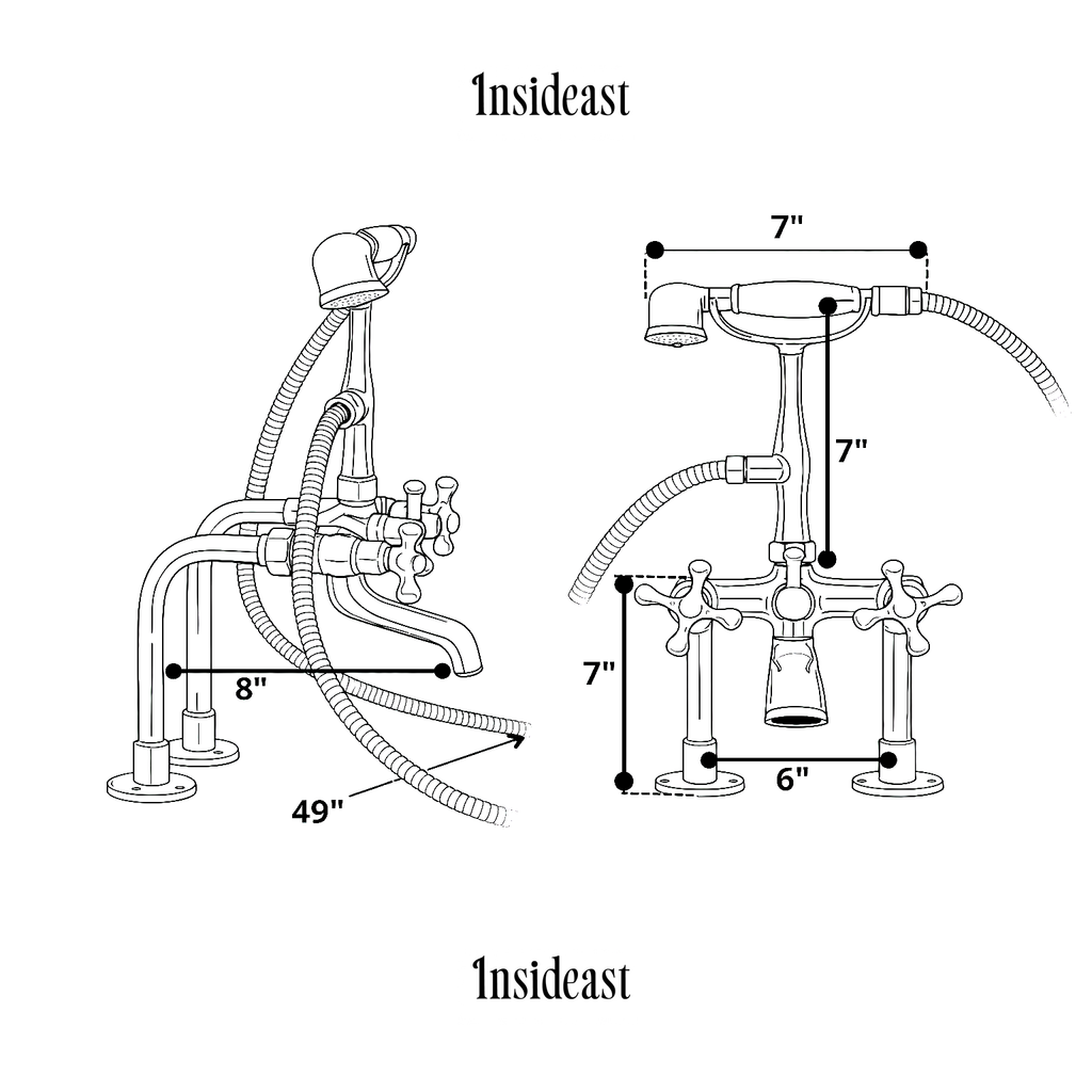 Brass Telephone Tub Filler With Handheld Shower, Deck Mount Tub Filler Handshower, Brass Tub Faucet, 3-Handle Telephone Faucet