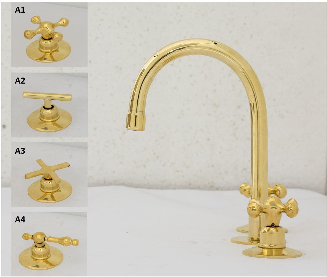Deck Mounted Unlacquered Brass Faucet, Vanity Sink Faucet, Antique Brass Bathroom Faucet
