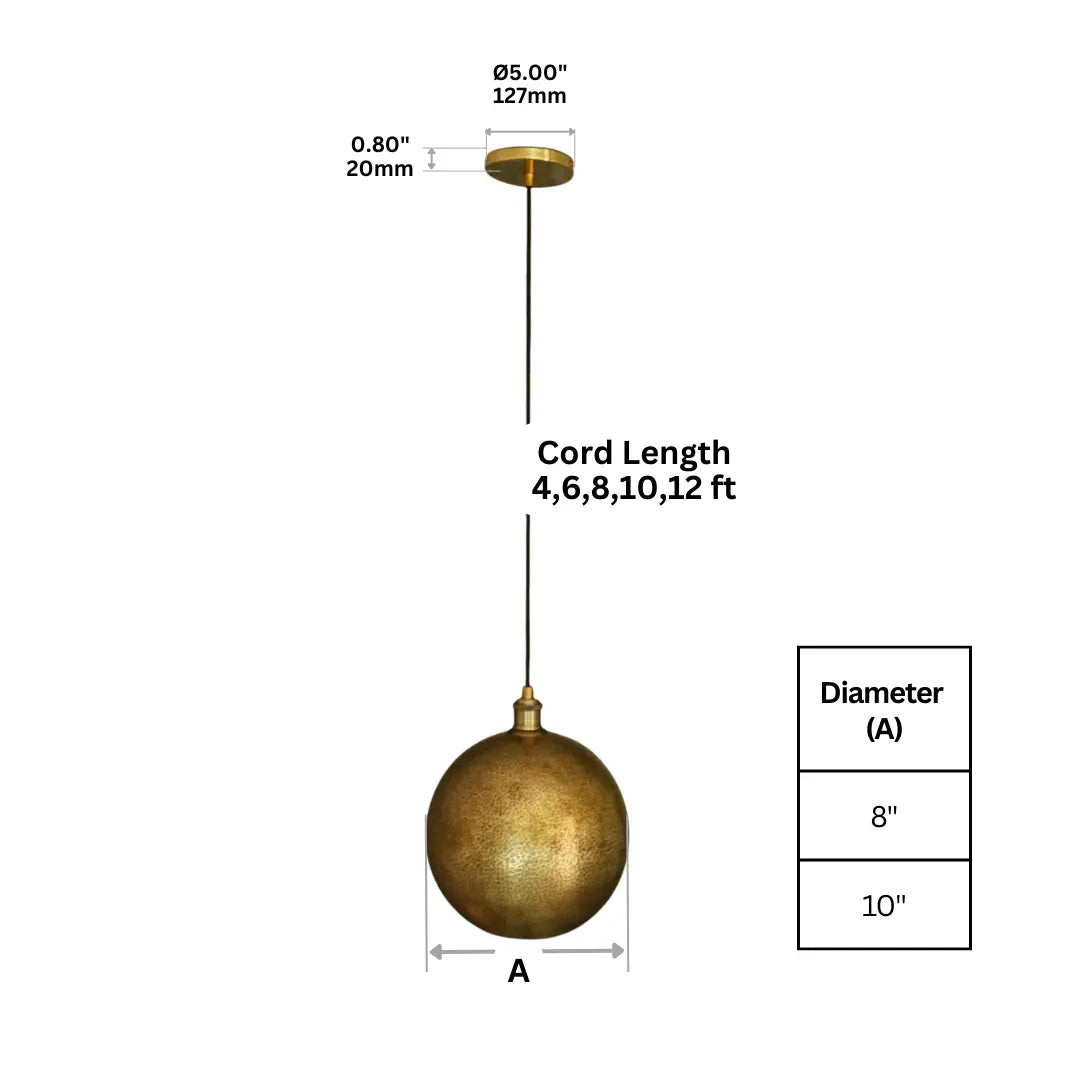 Hammered Brass Ball Pendant Light, Dome Ceiling Light