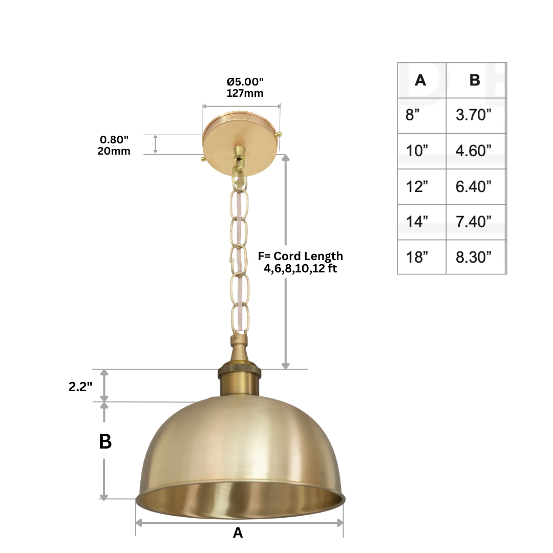 Brushed Brass Flared Dome Pendant Light - Hand-Finished Moroccan Brass Pendant