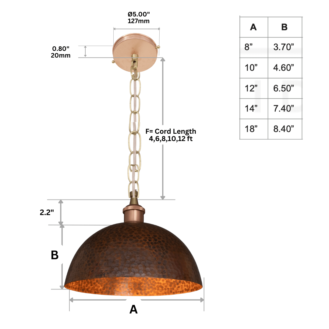 Textured Antique Copper Dome Pendant - Hand - Hammered Moroccan Industrial Hanging Light - Insideast