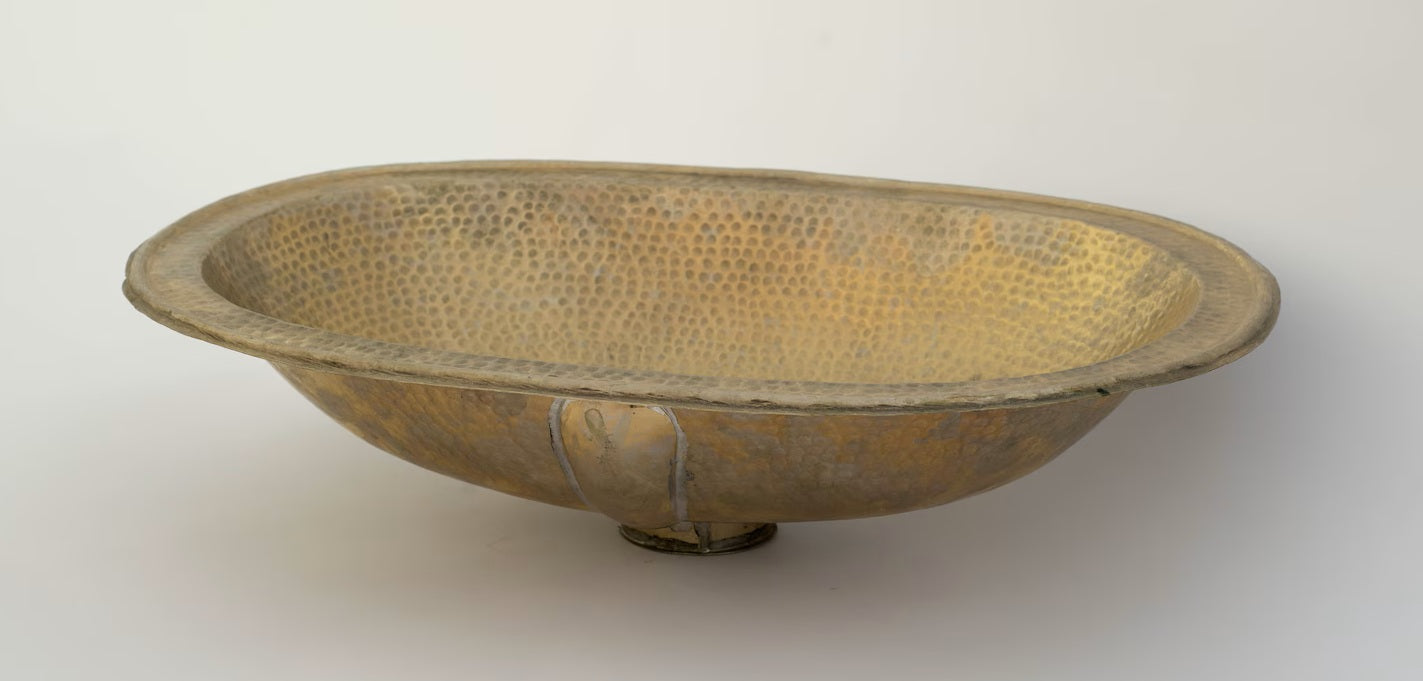 Lavabo ovalado de latón martillado – Lavabo de baño de latón antiguo de encastre | Lavabo de latón macizo envejecido
