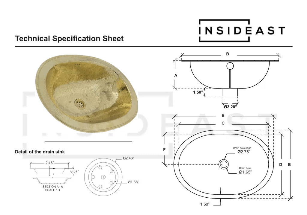Hammered Oval Brass Sink – Drop-In Antique Brass Bathroom Sink | Aged Solid Brass Basin