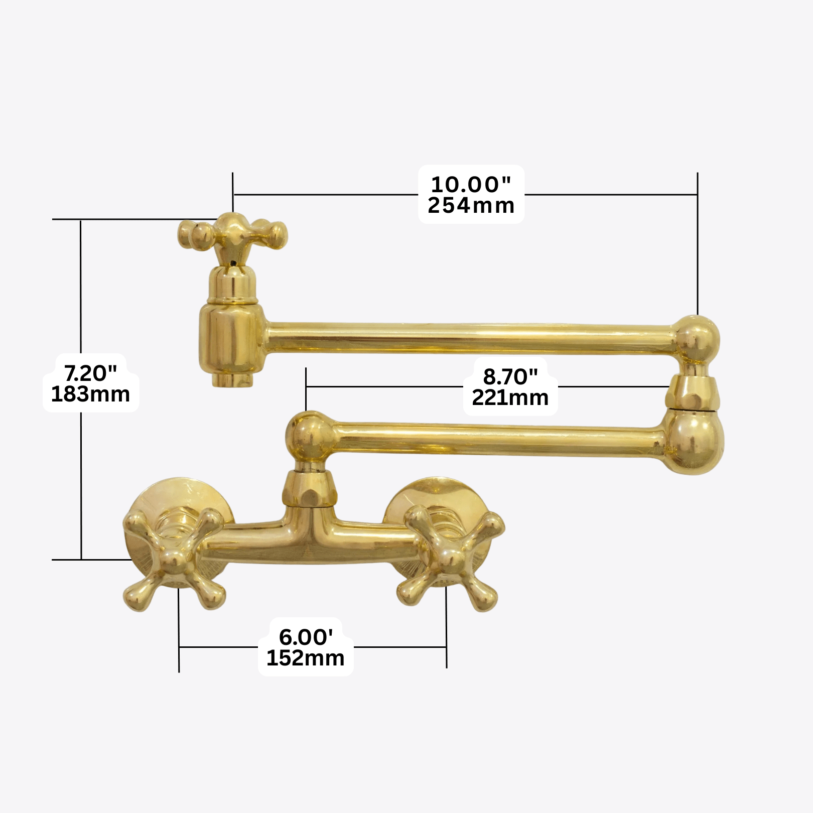 Unlacquered Brass Wall Mount Faucet, Brass Kitchen Faucet, Dual Handle Faucet - Insideast