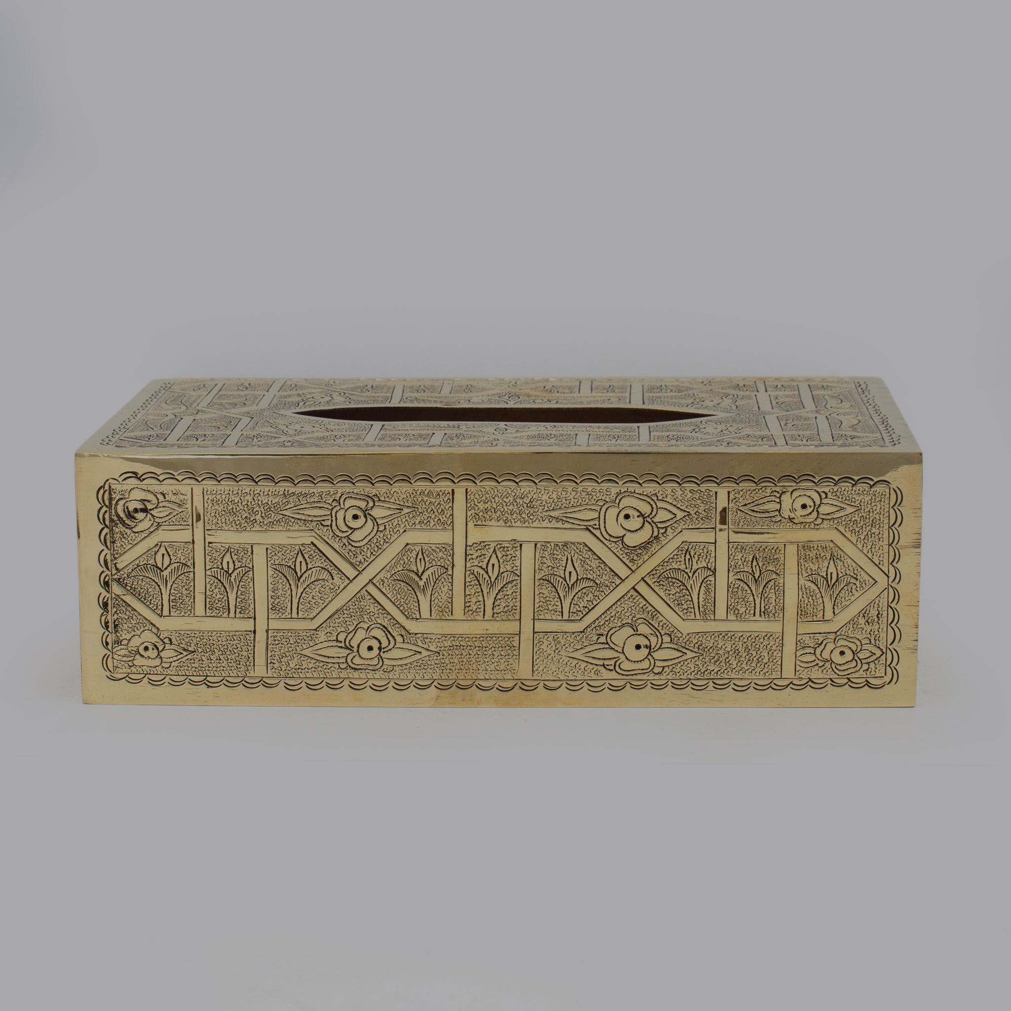 Engraved Solid Brass Rectangular Tissue Box Cover