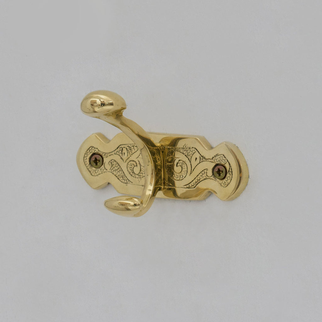 Handcrafted Single Hook, Engraved Wall Hook, Brass Coat Hook, Clothes Hooks