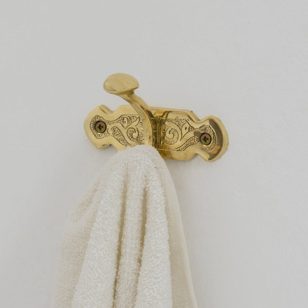 Handcrafted Single Hook, Engraved Wall Hook, Brass Coat Hook, Clothes Hooks