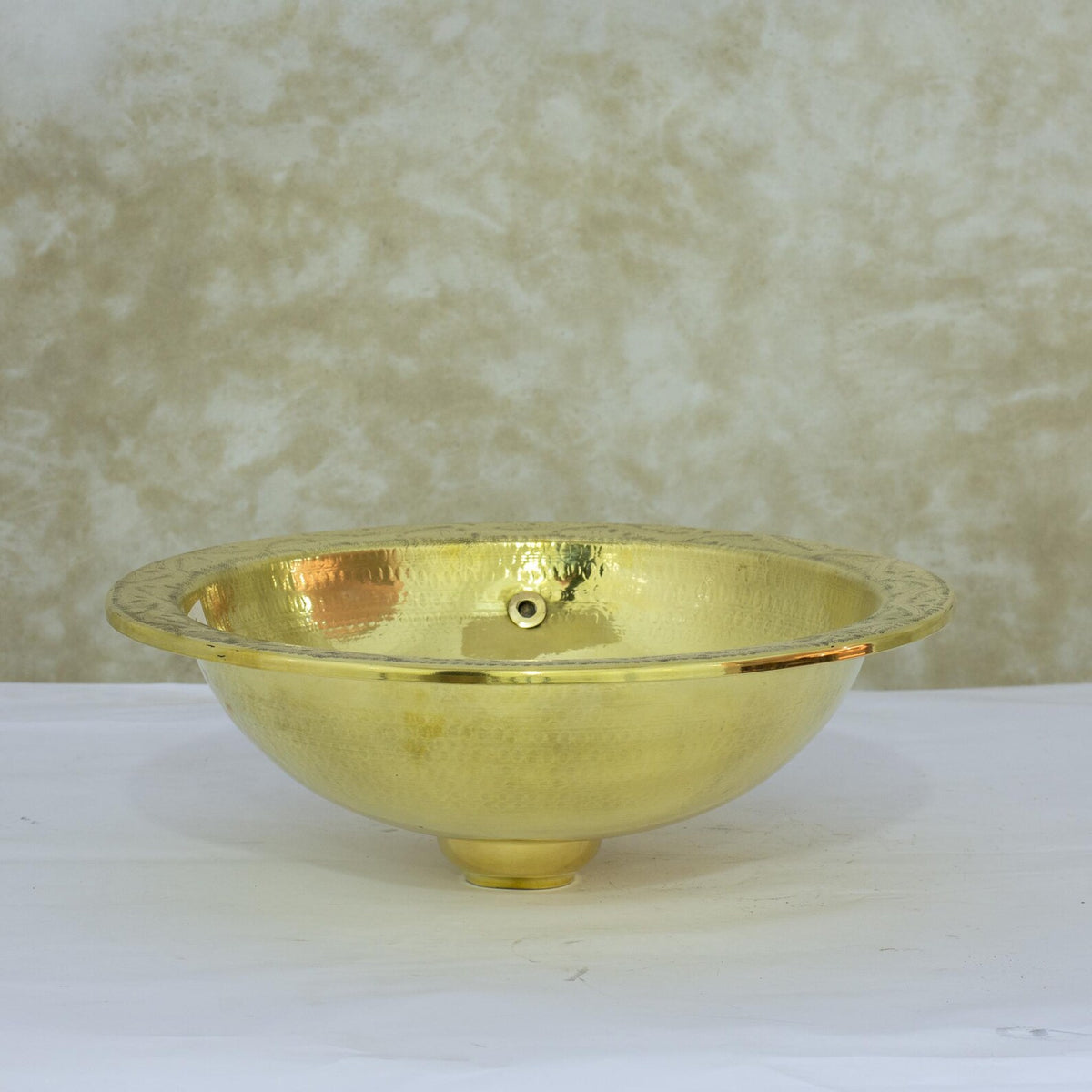 Engraved Brass Drop-in Sink, Bathroom Sink Round, Recessed Basin Sink, Brass Round Sink