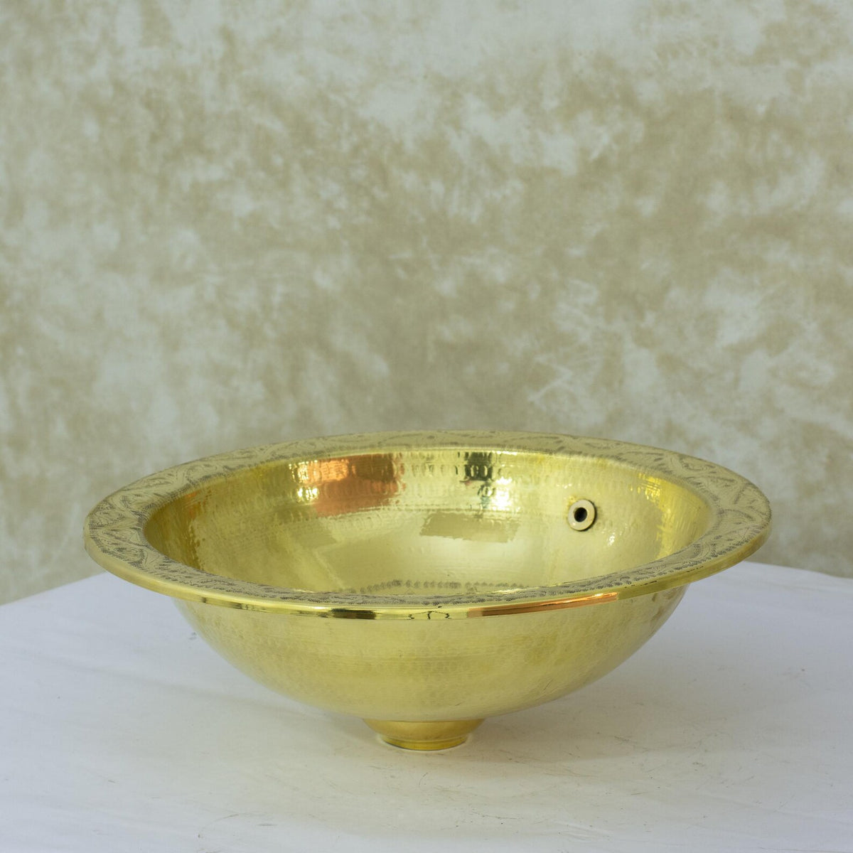 Engraved Brass Drop-in Sink, Bathroom Sink Round, Recessed Basin Sink, Brass Round Sink