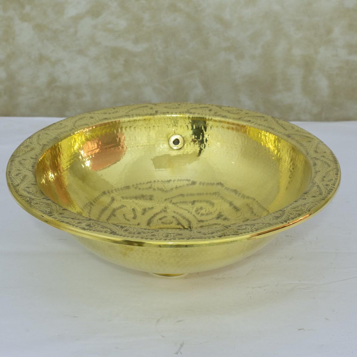 Engraved Brass Drop-in Sink, Bathroom Sink Round, Recessed Basin Sink, Brass Round Sink