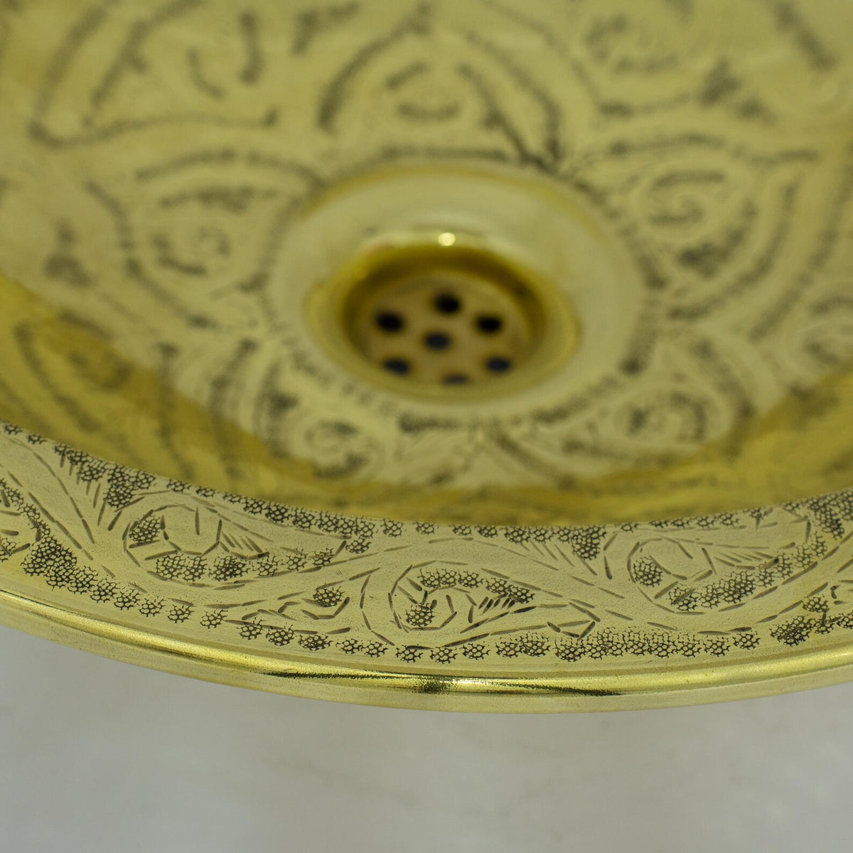 Engraved Brass Drop-in Sink, Bathroom Sink Round, Recessed Basin Sink, Brass Round Sink
