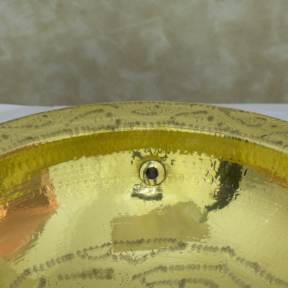 Engraved Brass Drop-in Sink, Bathroom Sink Round, Recessed Basin Sink, Brass Round Sink