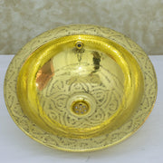 Engraved Brass Drop-in Sink, Bathroom Sink Round, Recessed Basin Sink, Brass Round Sink