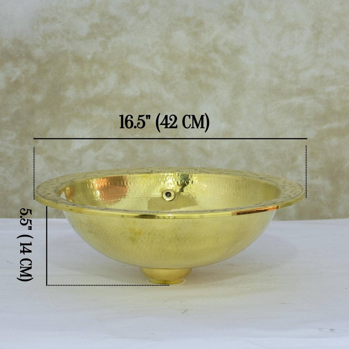 Engraved Brass Drop-in Sink, Bathroom Sink Round, Recessed Basin Sink, Brass Round Sink