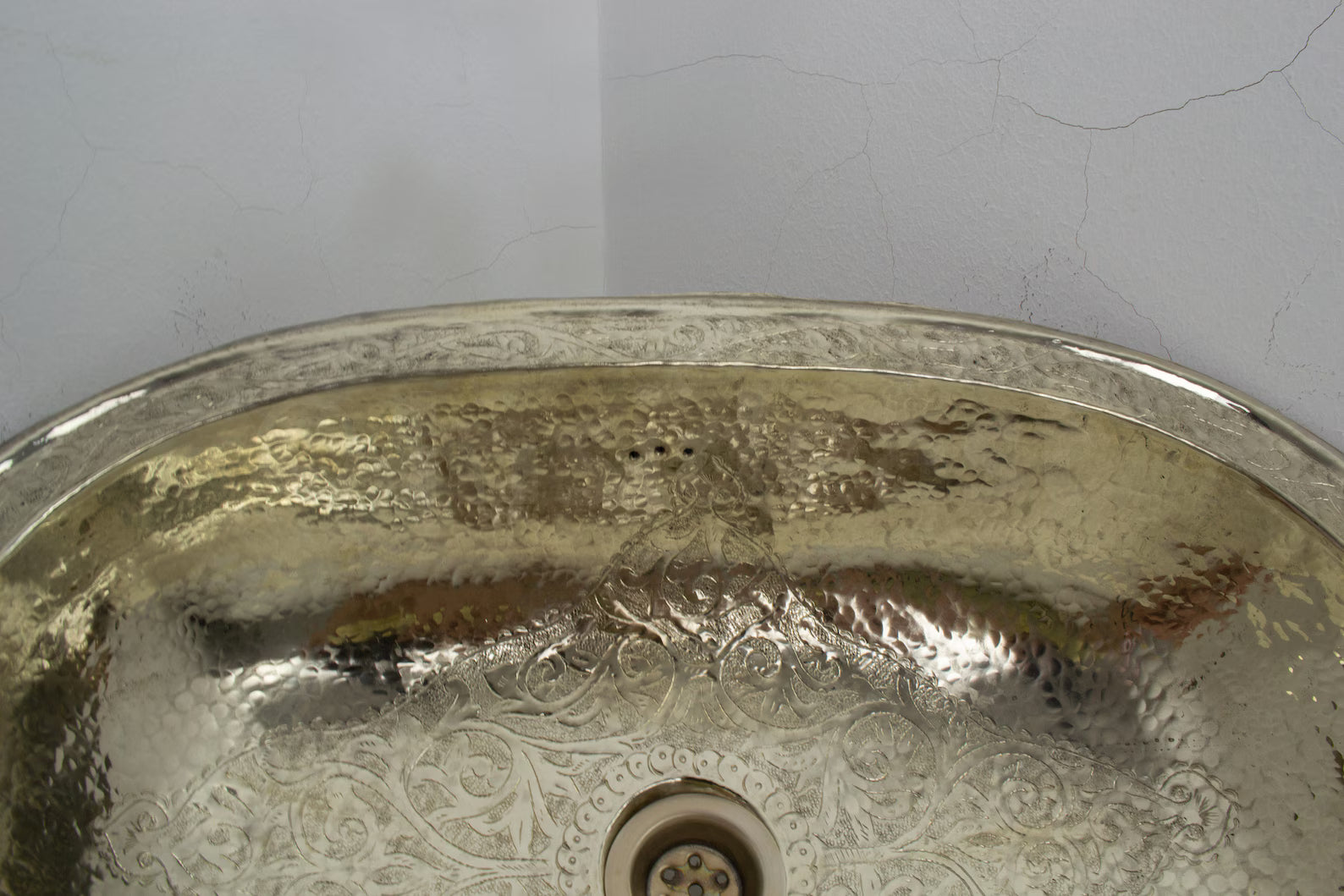 Engraved German Silver Sink, Moroccan Drop In Bathroom Vanity Sink (17.8”x11”)