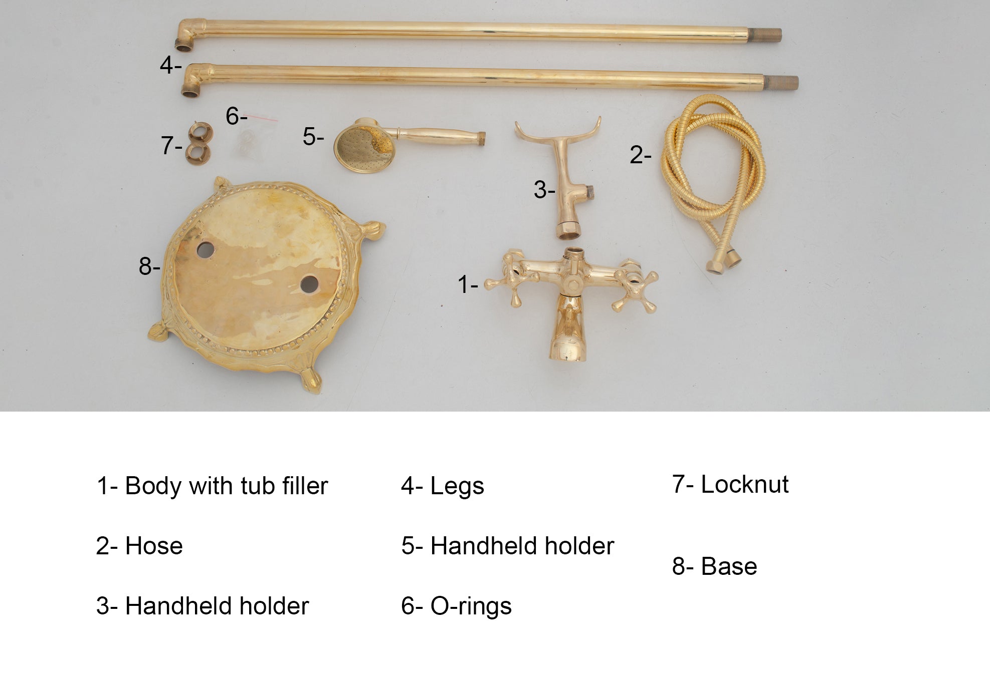 Unlacquered Brass Freestanding Tub Filler, Solid Brass Tub Faucet With Handheld, Floor Mount Bathtub Faucet