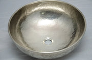 German Silver Bathroom Sink, Handcrafted Hammered Round Vessel Sink