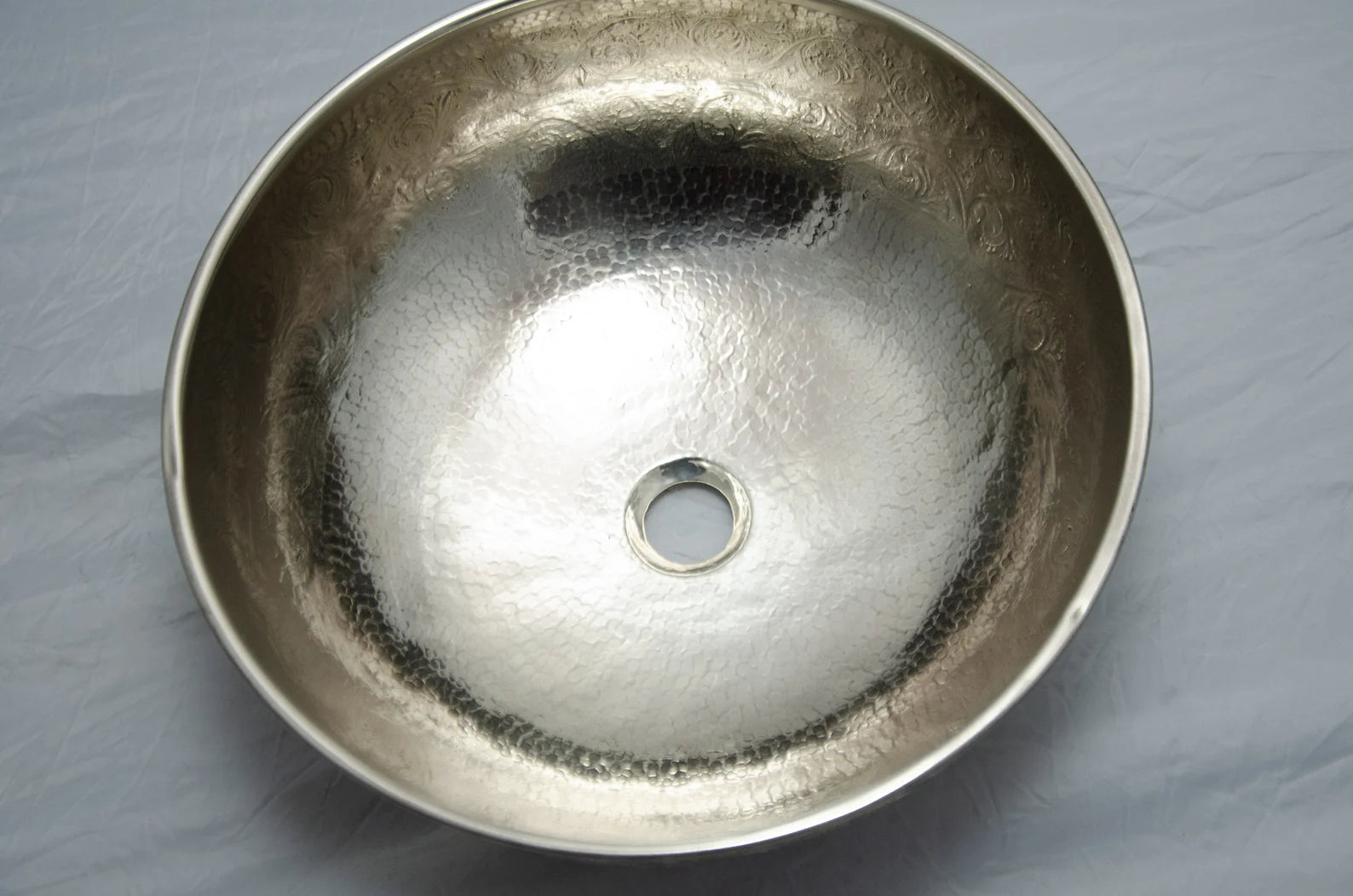 German Silver Bathroom Sink, Handcrafted Hammered Round Vessel Sink
