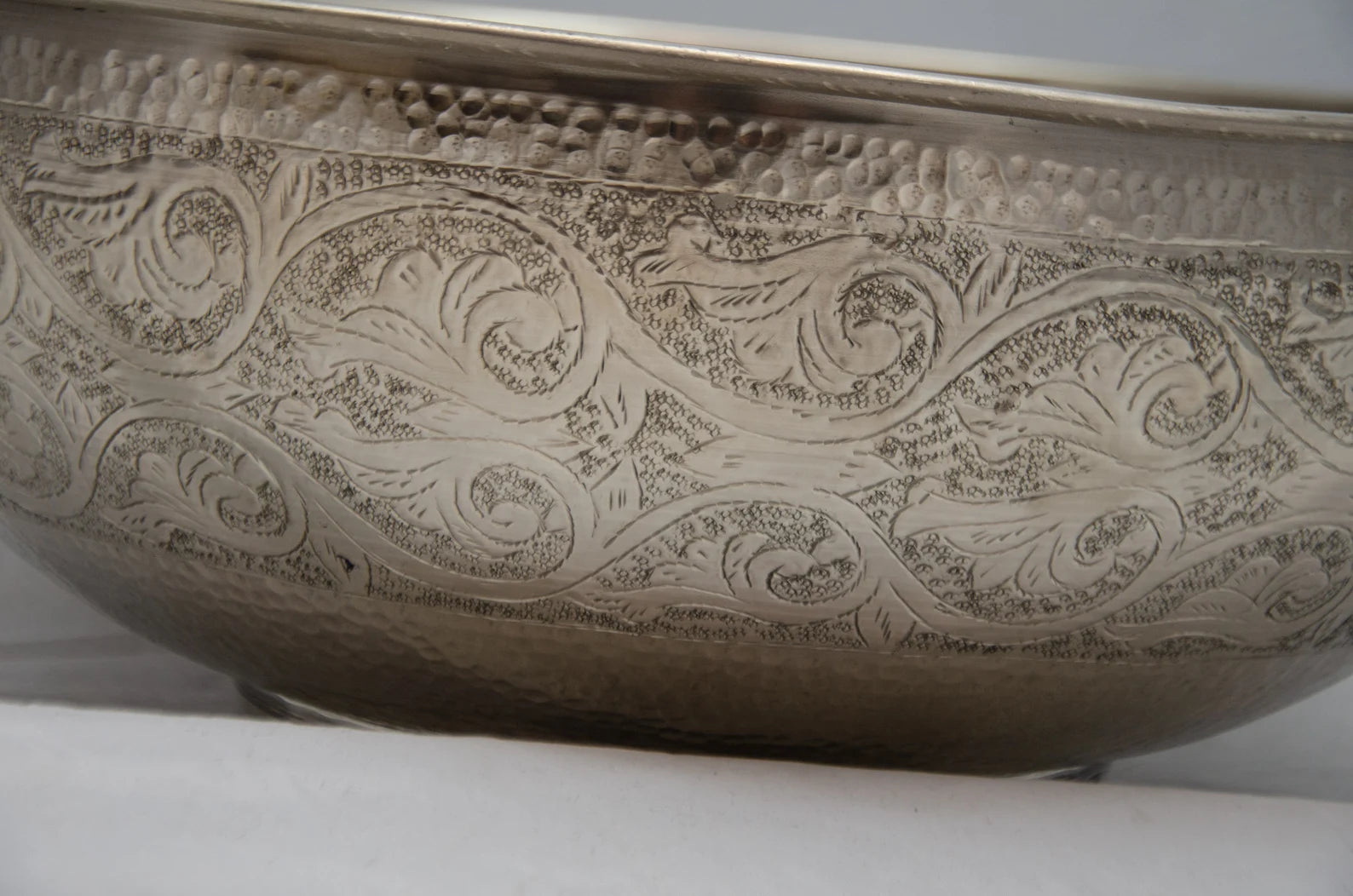 German Silver Bathroom Sink, Handcrafted Hammered Round Vessel Sink