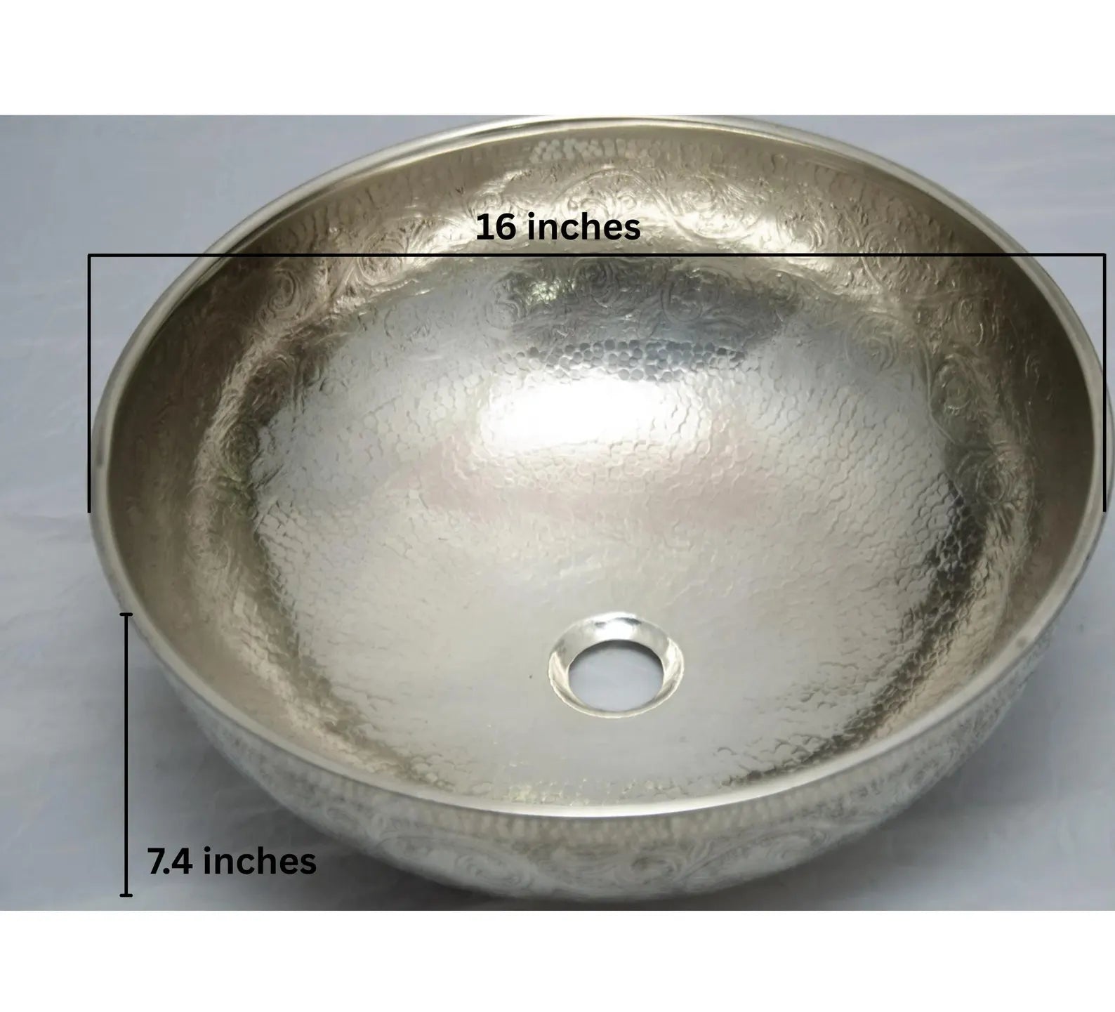 German Silver Bathroom Sink, Handcrafted Hammered Round Vessel Sink