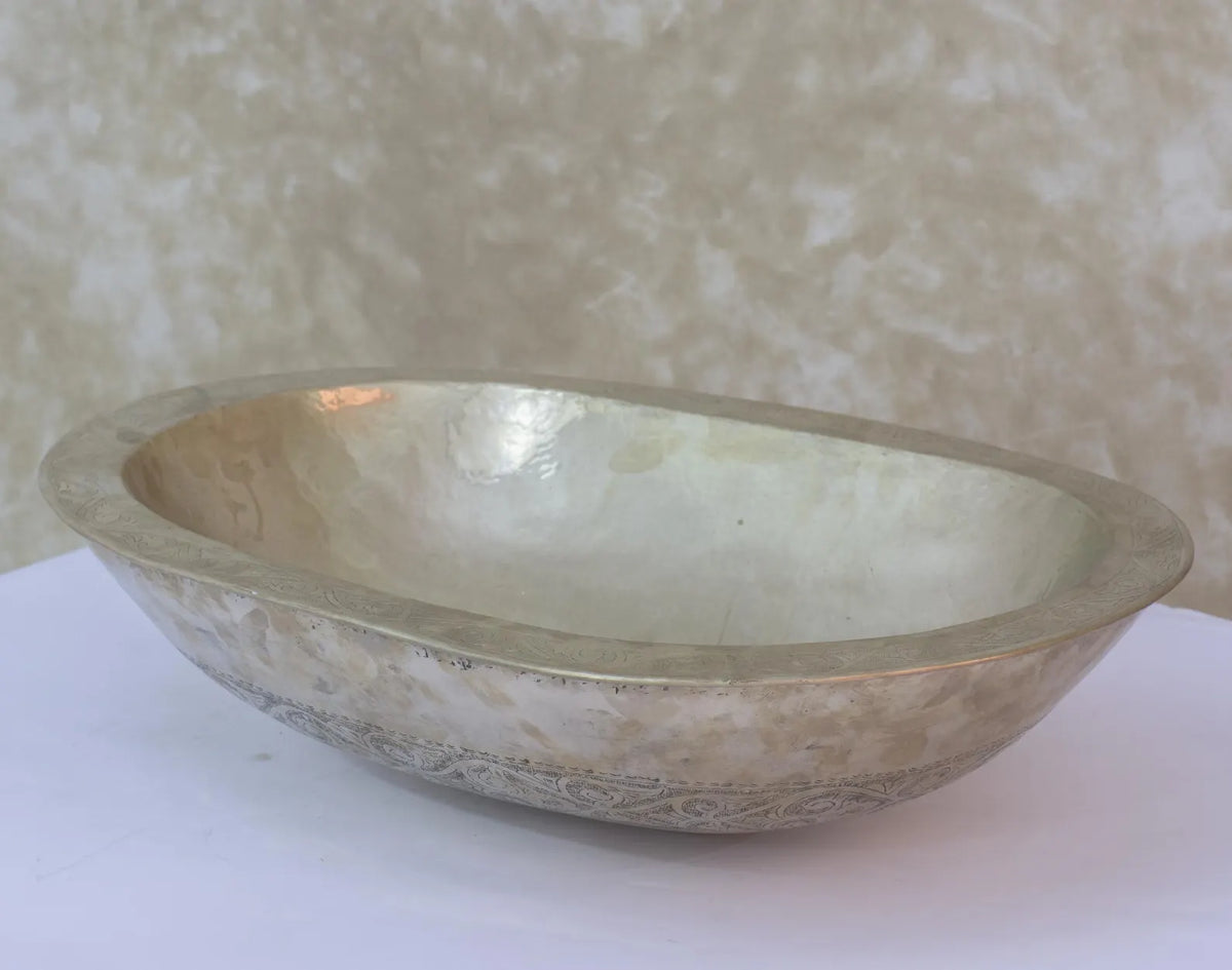 German Silver Vessel Sink, Top Mount Basin Sink, Vanity Washbasin, Oval Sink Silver