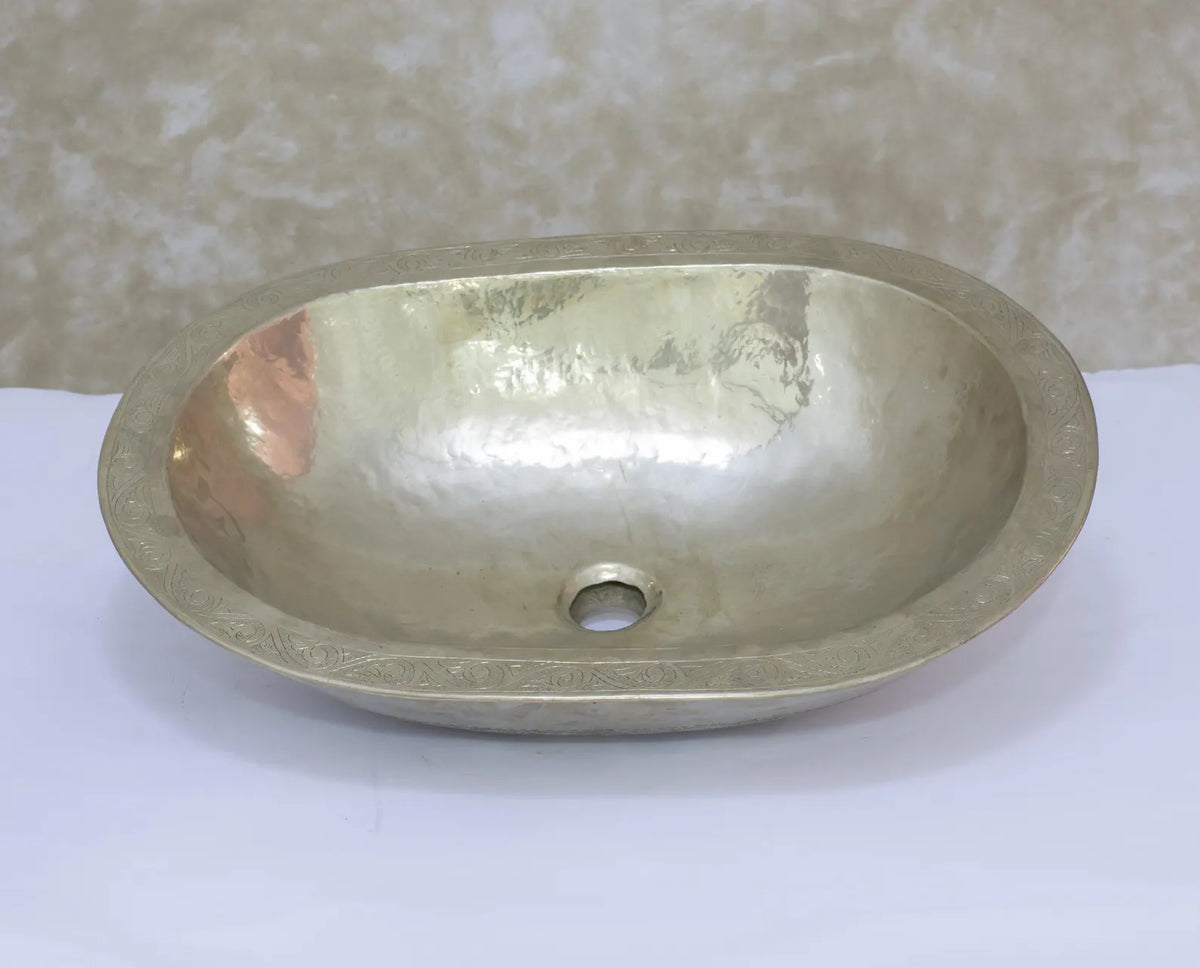German Silver Vessel Sink, Top Mount Basin Sink, Vanity Washbasin, Oval Sink Silver