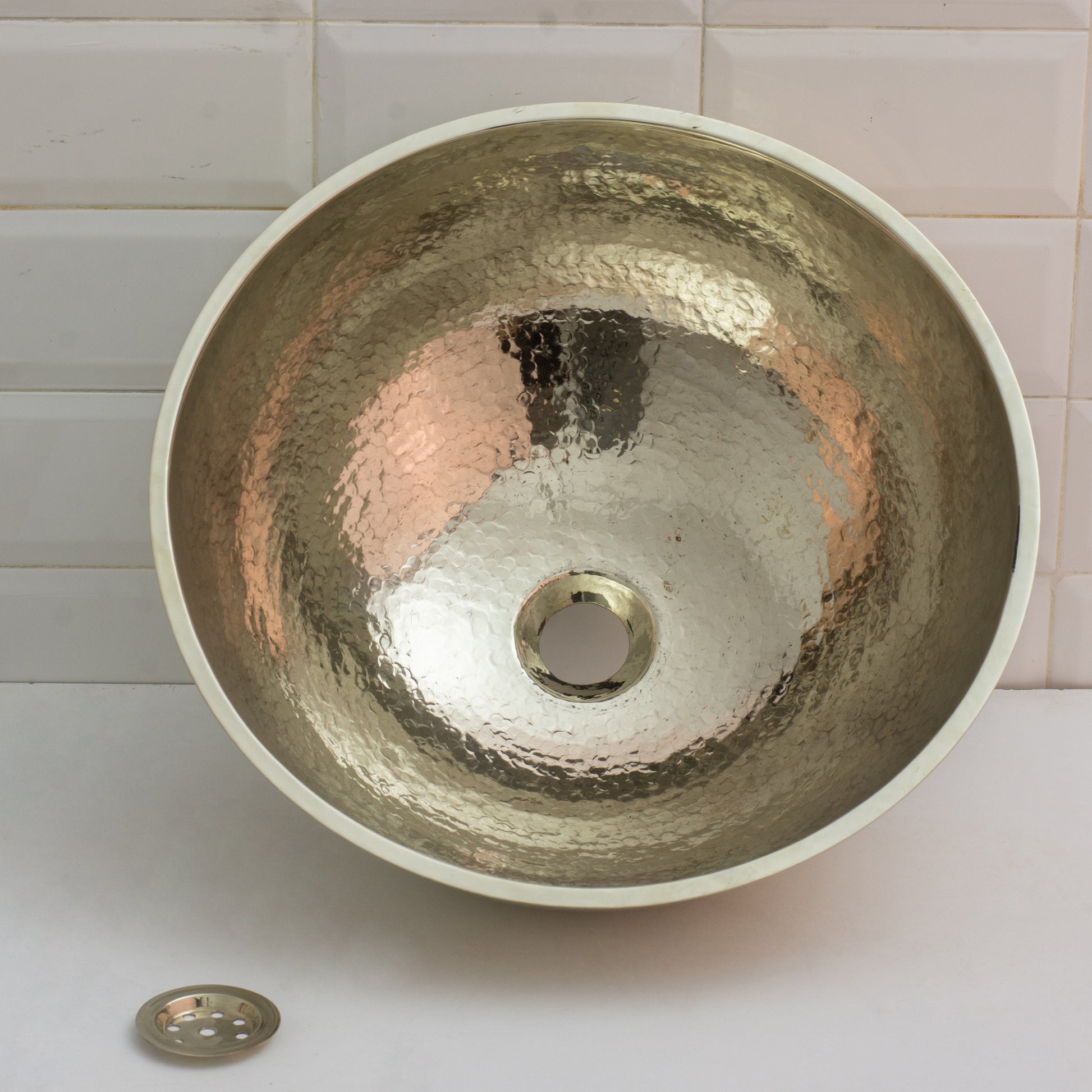 Hammered German Silver Bowl Vessel Sink – Handcrafted Bathroom Vanity Sink