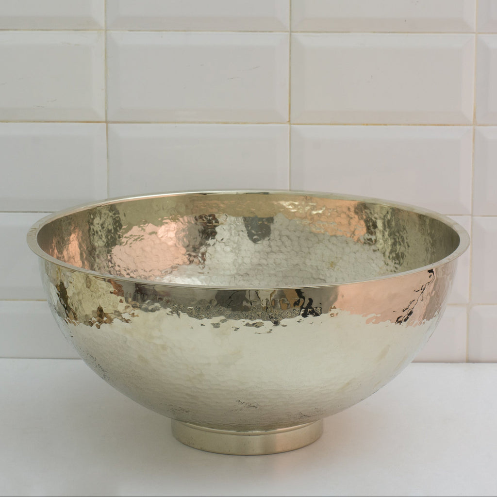 Hammered German Silver Bowl Vessel Sink – Handcrafted Bathroom Vanity Sink