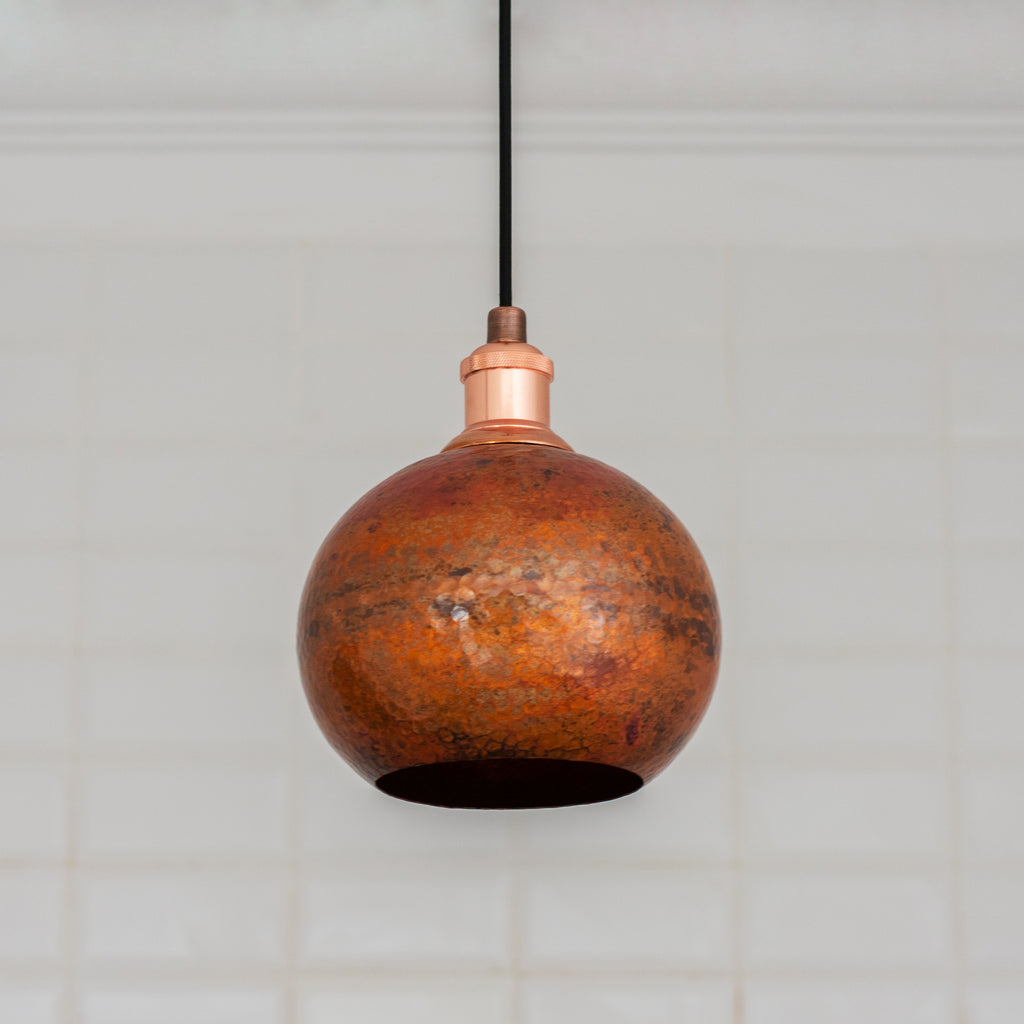 Oxidized Copper Pendant Light, Globe Pendant Light Copper, Ball Light Shade, Round Hanging Lamp Copper, Orb Ceiling Lamp