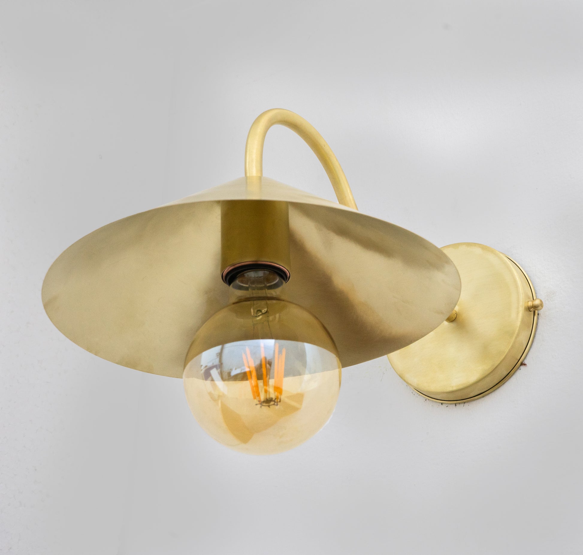 Experience authentic craftsmanship With our Solid Brass Gooseneck Cone Shade Sconce Light that will develop natural patina with time.
