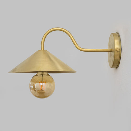 Experience authentic craftsmanship With our Solid Brass Gooseneck Cone Shade Sconce Light that will develop natural patina with time.
