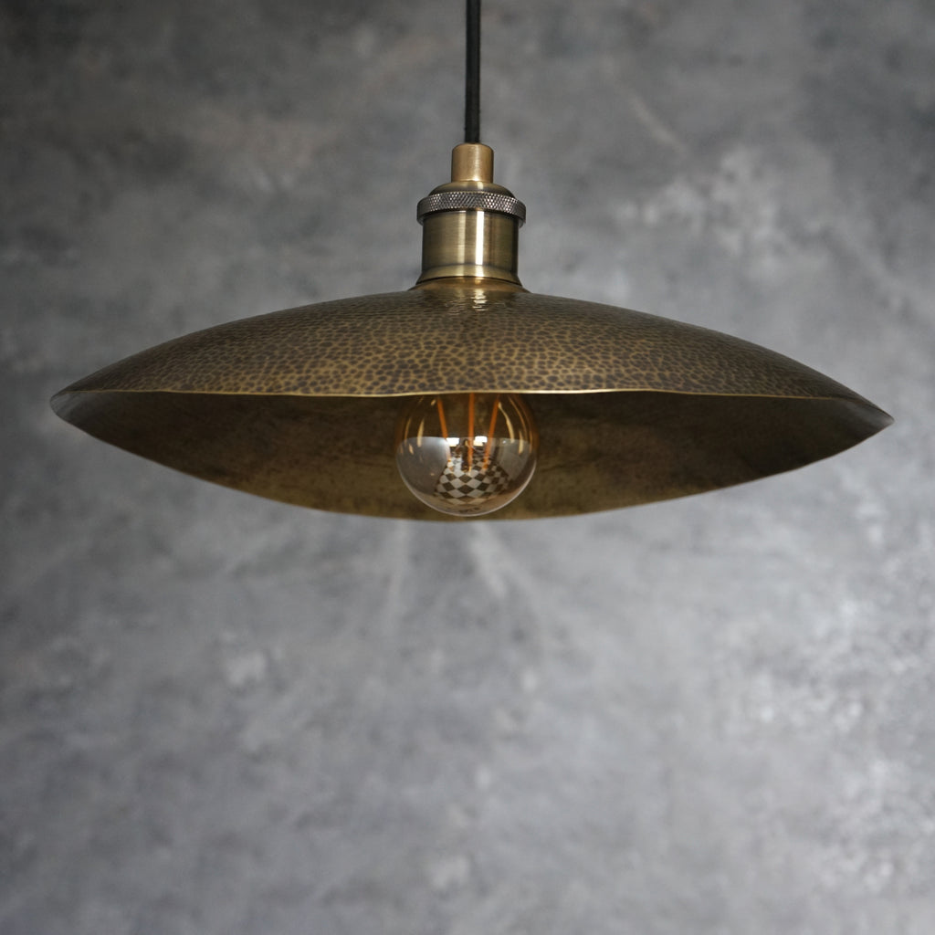 Hammered Bronze Finish Bowl Plate Pendant Light, Solid Brass Ceiling Light