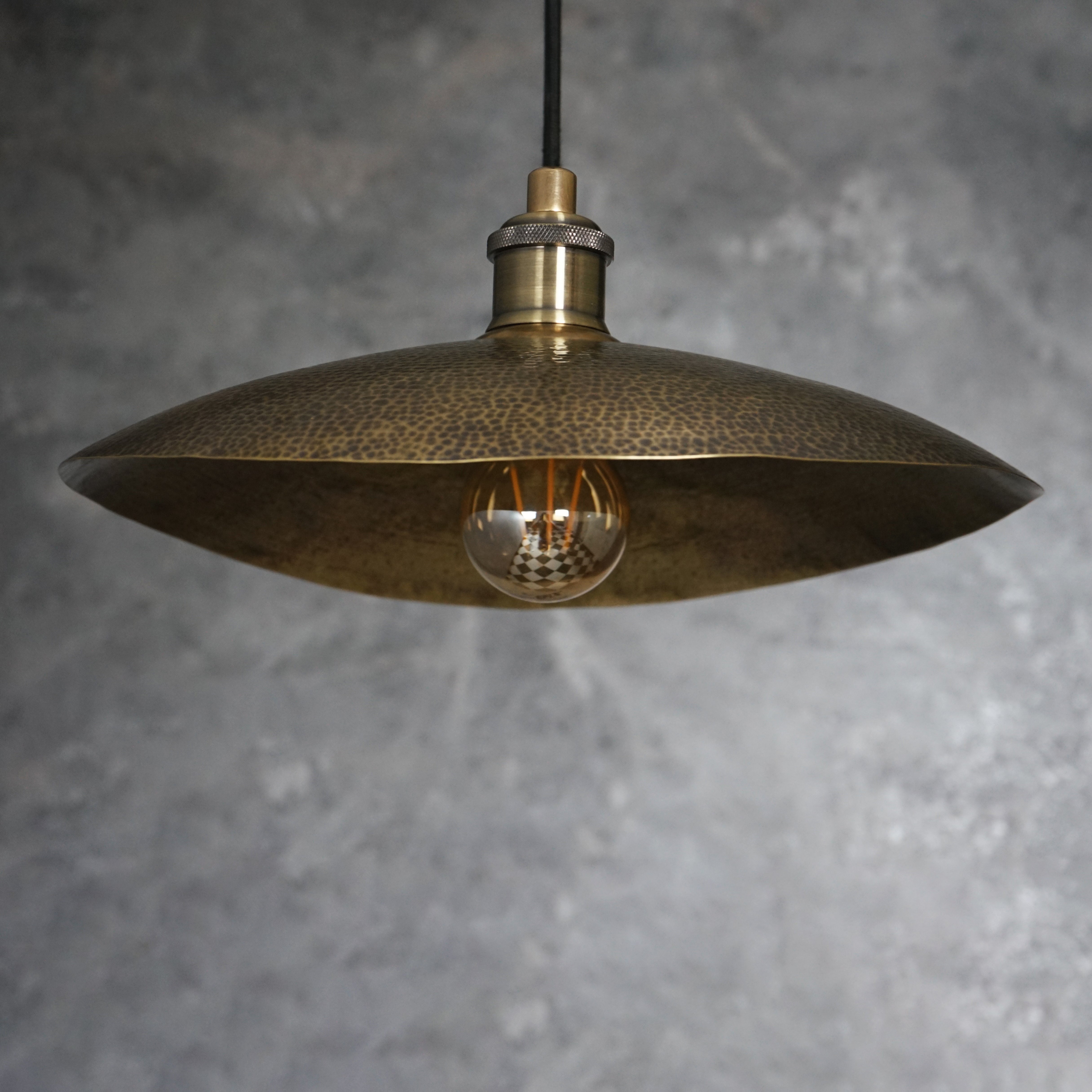 Hammered Bronze Finish Bowl Plate Pendant Light, Solid Brass Ceiling Light