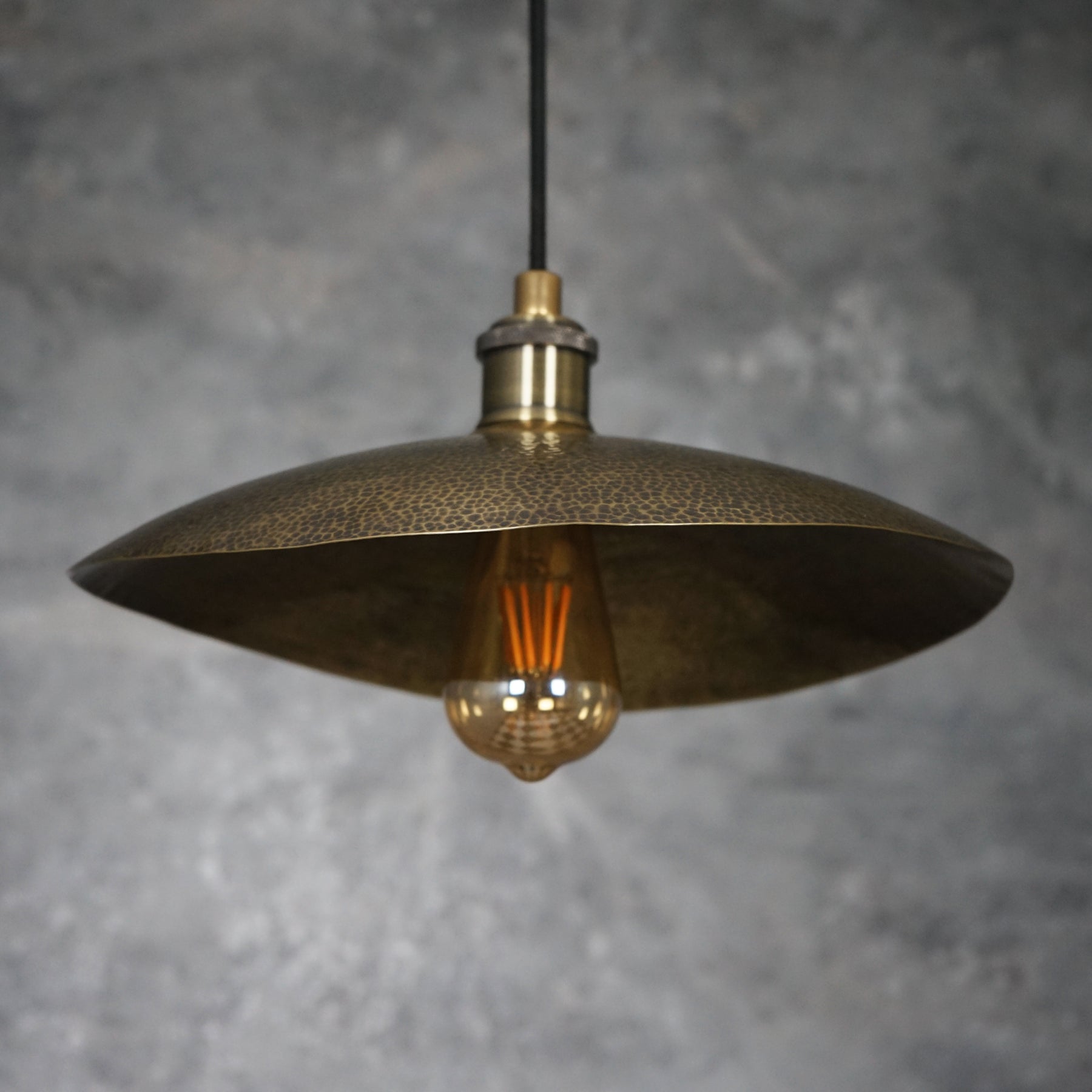 Hammered Bronze Bowl Plate Pendant Light