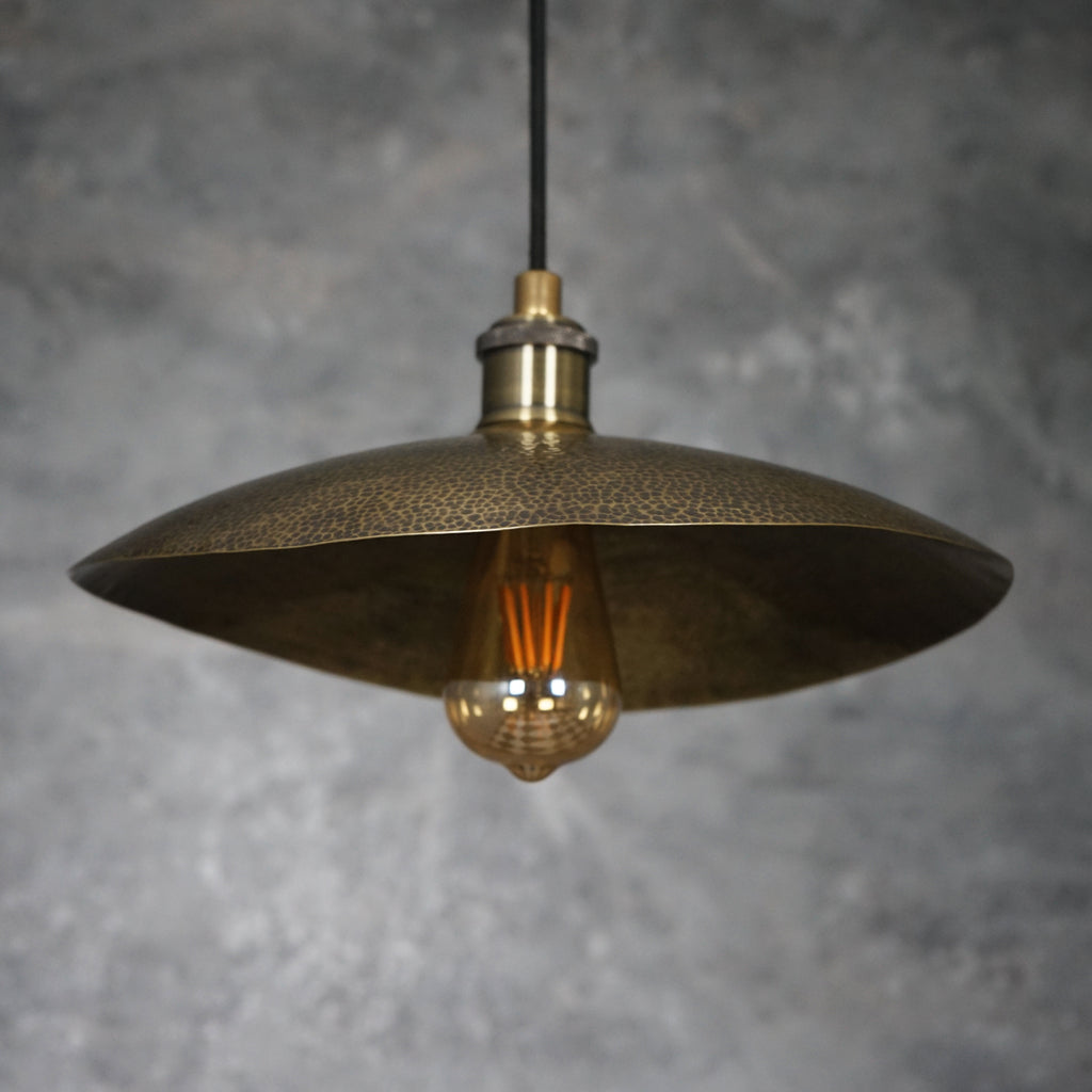 Hammered Bronze Finish Bowl Plate Pendant Light, Solid Brass Ceiling Light