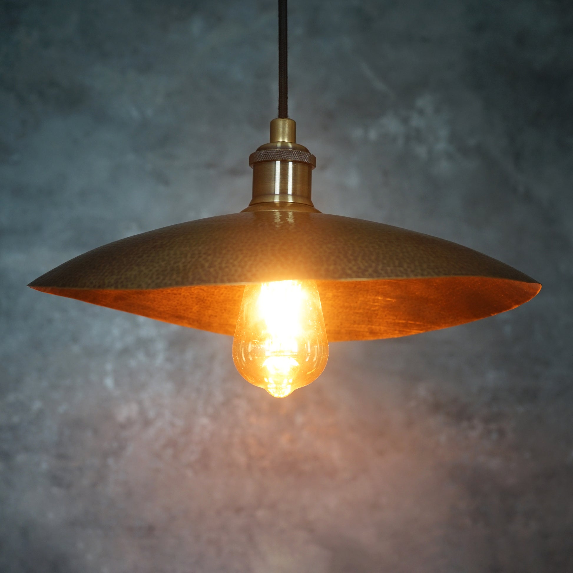 Hammered Bronze Finish Bowl Plate Pendant Light, Solid Brass Ceiling Light