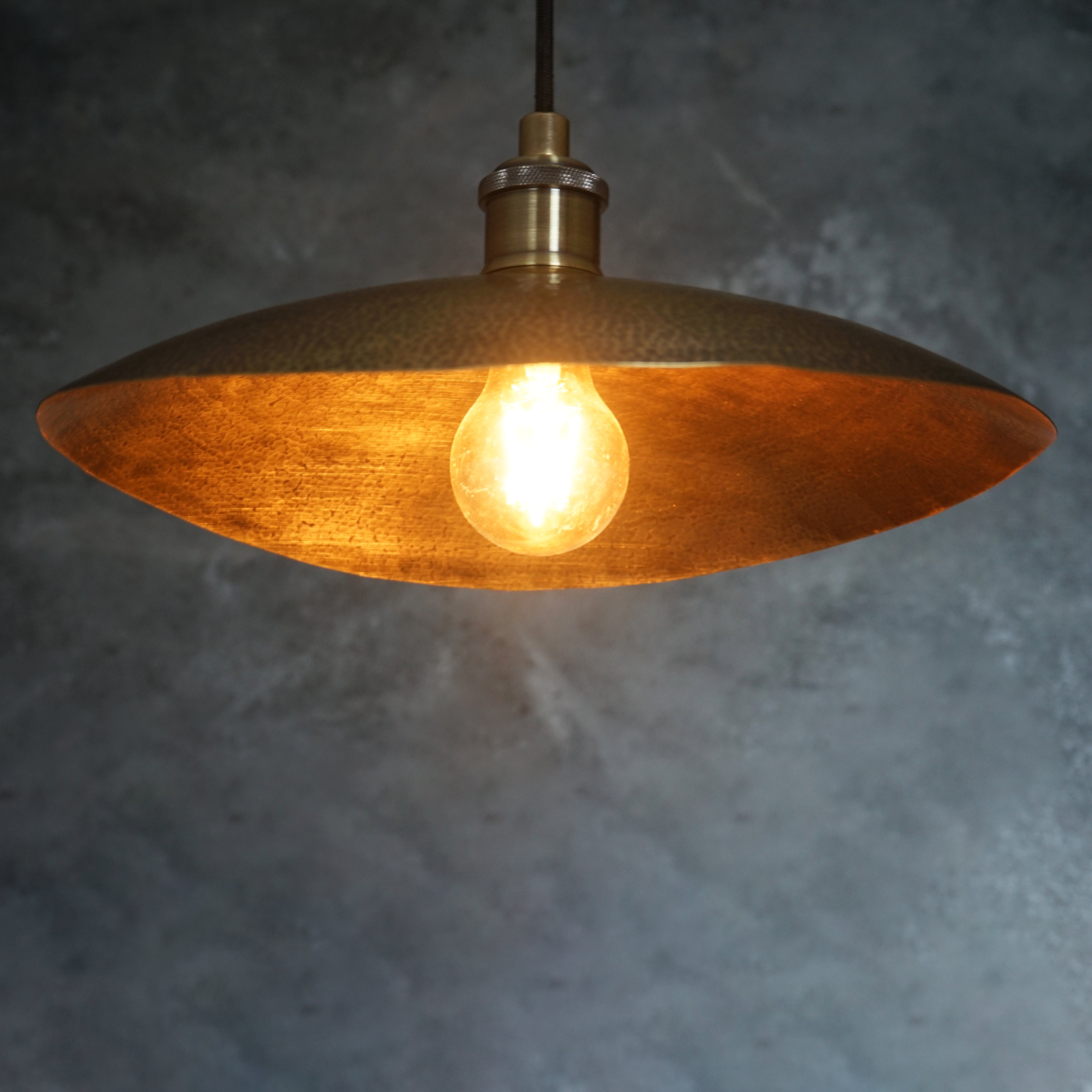 Hammered Bronze Finish Bowl Plate Pendant Light, Solid Brass Ceiling Light