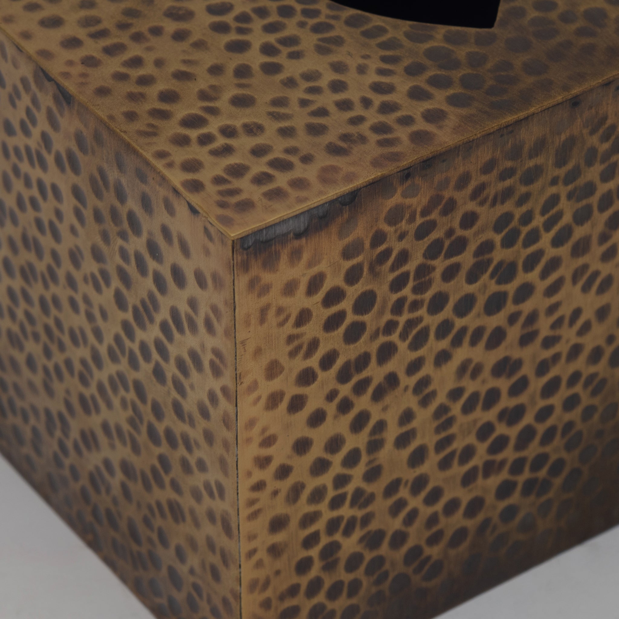 Antique Hammered Brass Cube Tissue Box Cover