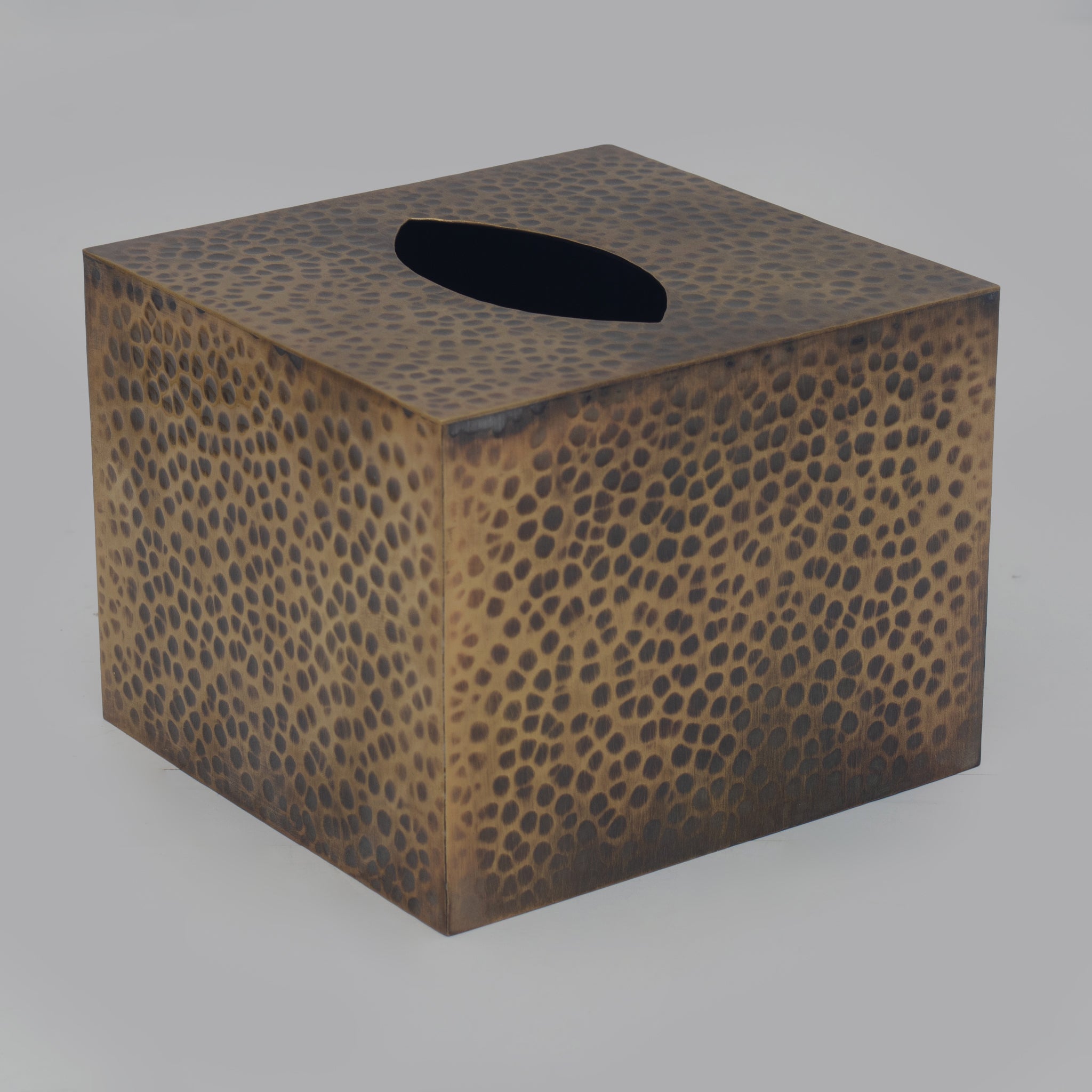 Antique Hammered Brass Cube Tissue Box Cover